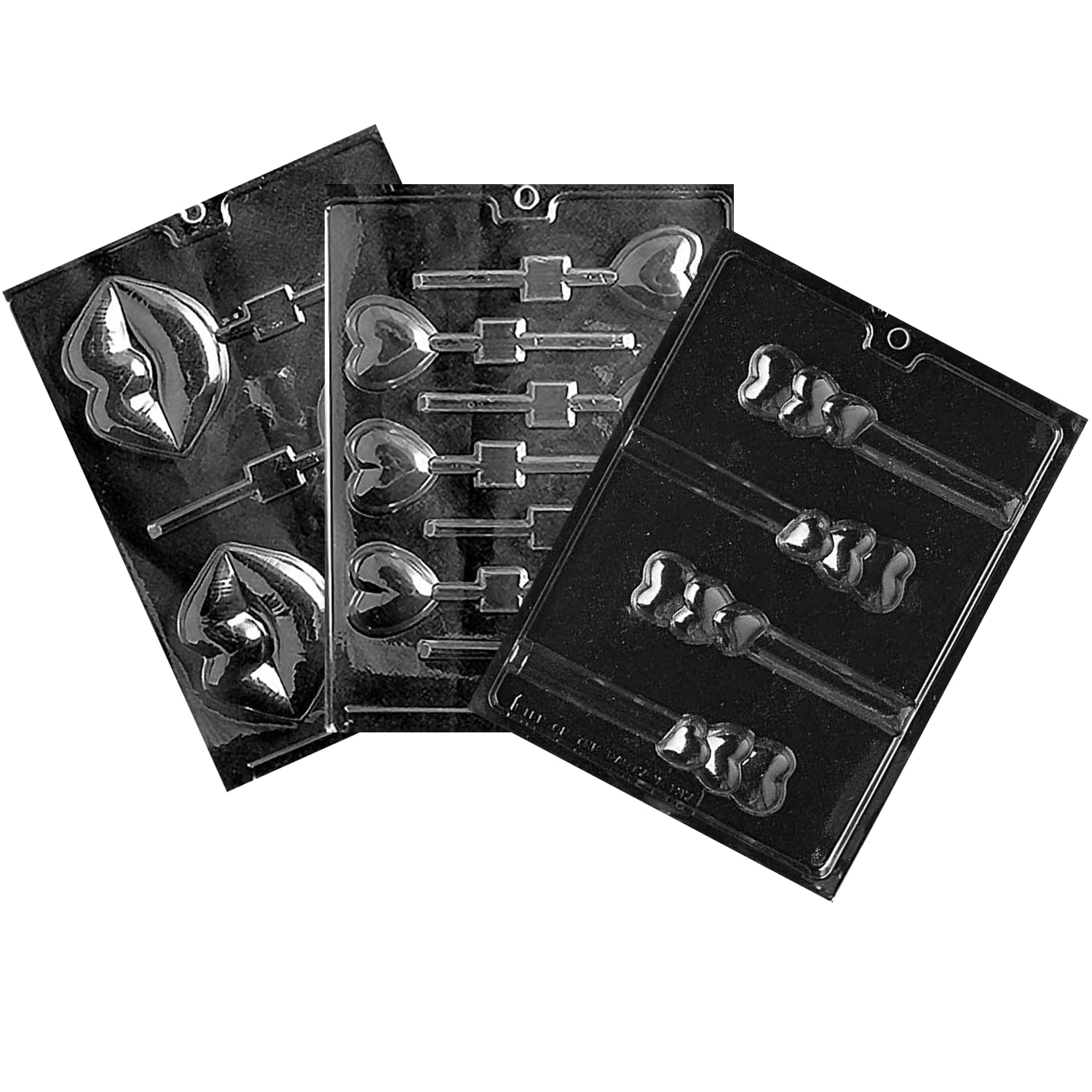 Valentine's Day Chocolate Candy Soap Mold Set - 3 Pack Food Safe Plastic Molds for Cake Decorating, DIY Candles & Soap Making | Large Lips Lollipop V104, Small Heart Lollipop V069, Triple Heart Pretzel V137 | Perfect for Valentine's Gifts, Party Favors & Home Baking