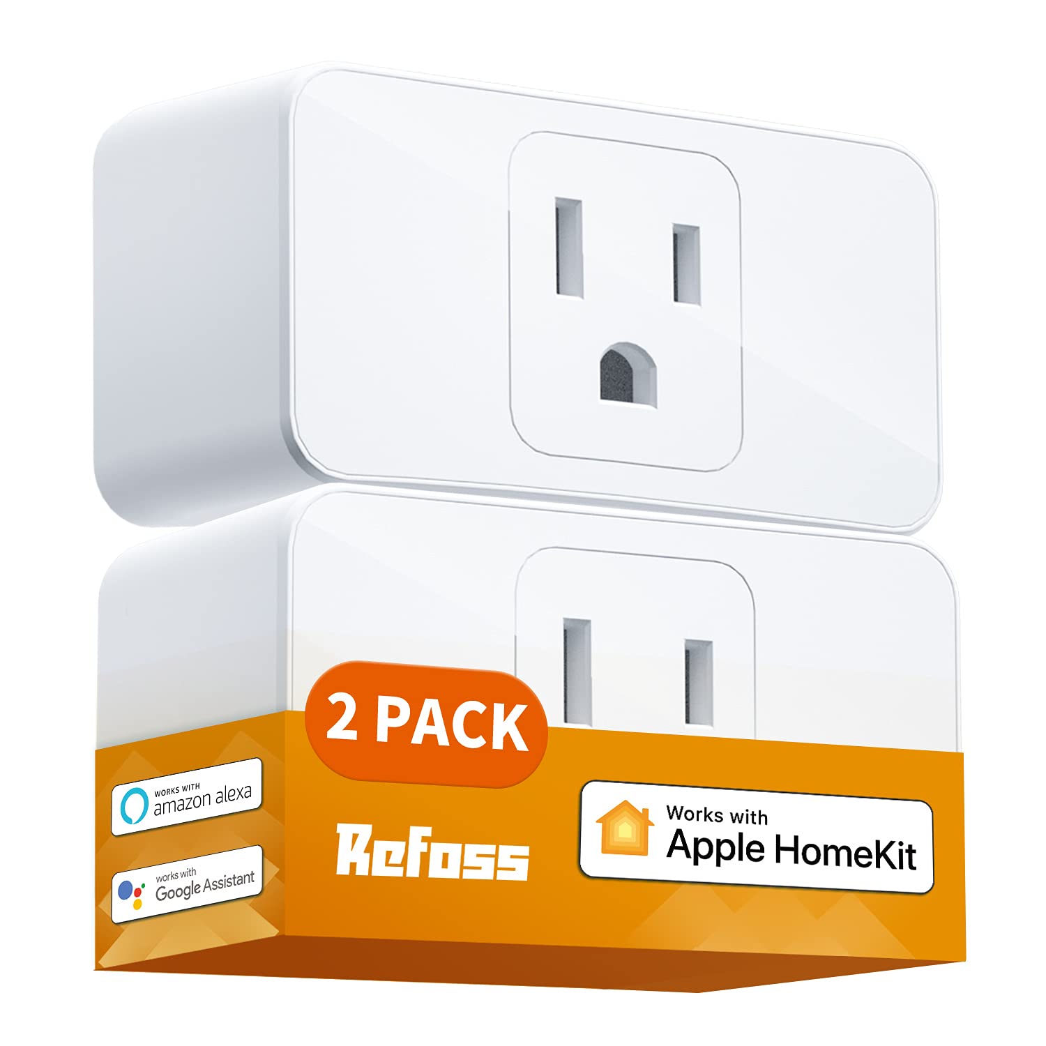 Refoss Smart Plug WiFi Outlet - 2 Pack, Compatible with Apple HomeKit, Siri, Alexa & Google Assistant, 15A Smart Socket with Timer & Remote Control, No Hub Required - Perfect for Home Automation & Smart Lighting