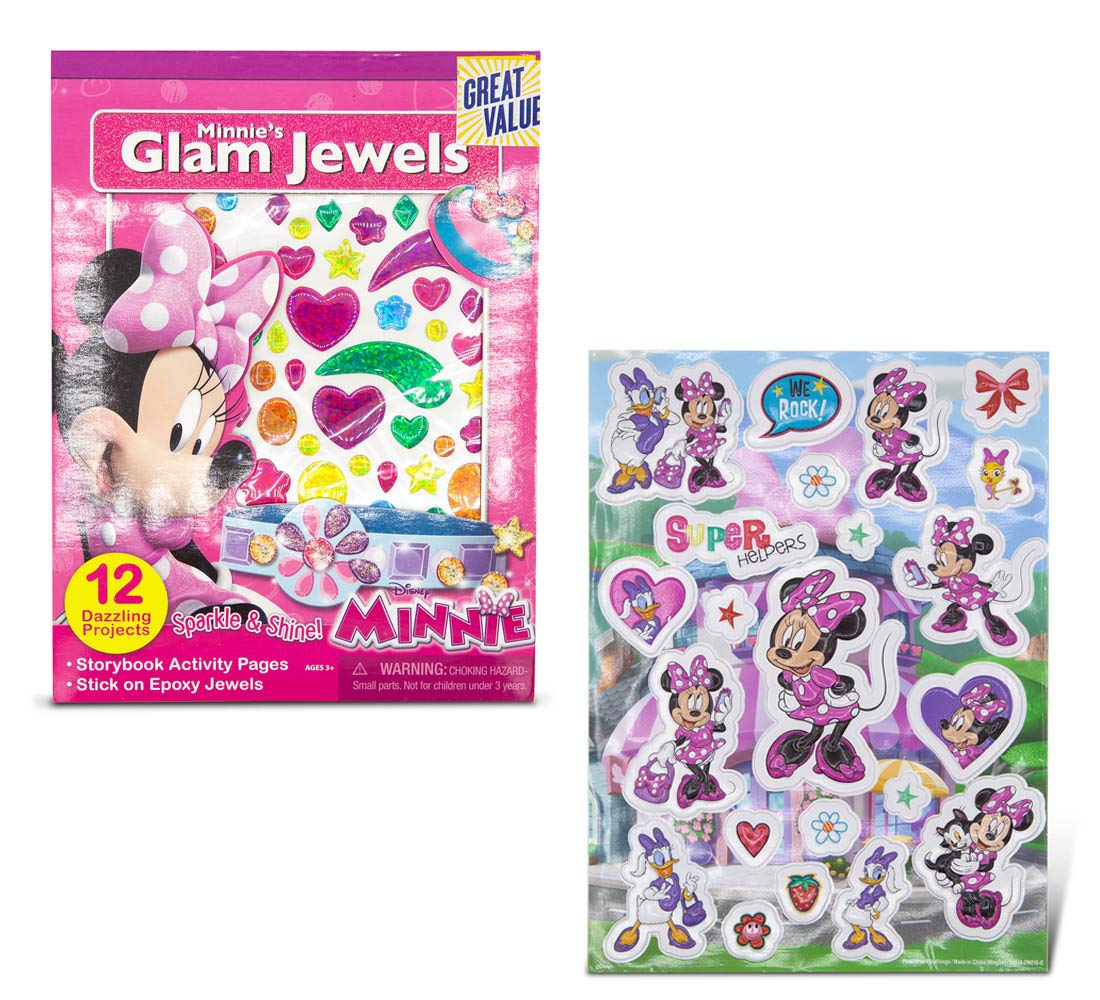 Minnie Mouse Bowtique Sticker Book & Glam Jewels Sticker Set - 2-Pack Kids Activity Bundle for DIY Crafts, Scrapbooking & Party Favors