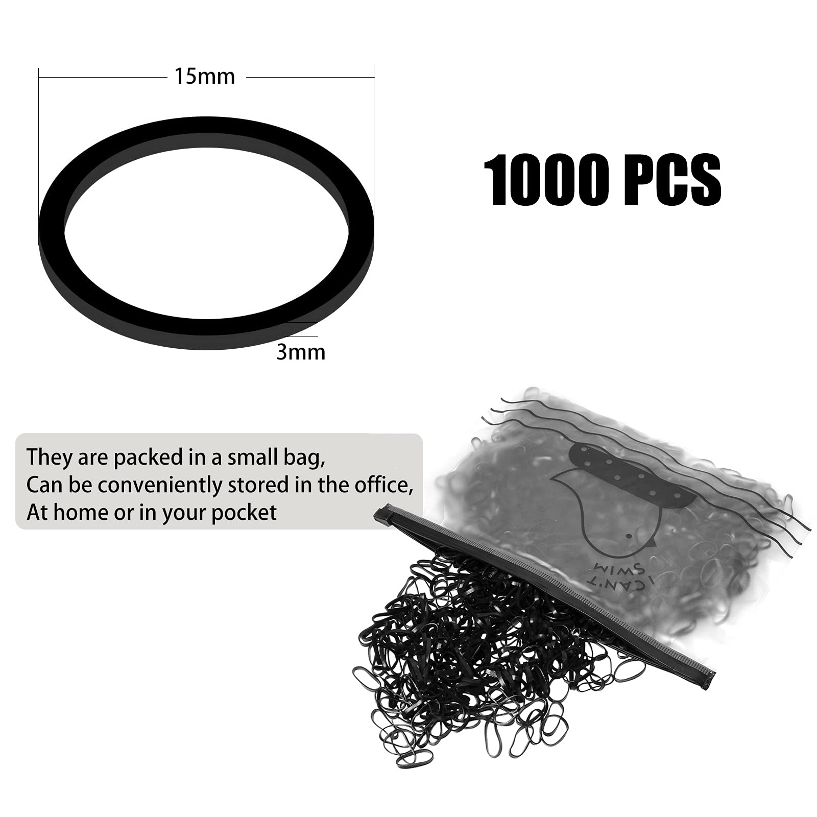 Cooetr 1000 Mini Hair Bands - Soft Black Elastic Rubber Bands for Kids Hair, Small Dreadlocks & Wedding Hairstyles - Perfect for School, Parties & Daily Styling