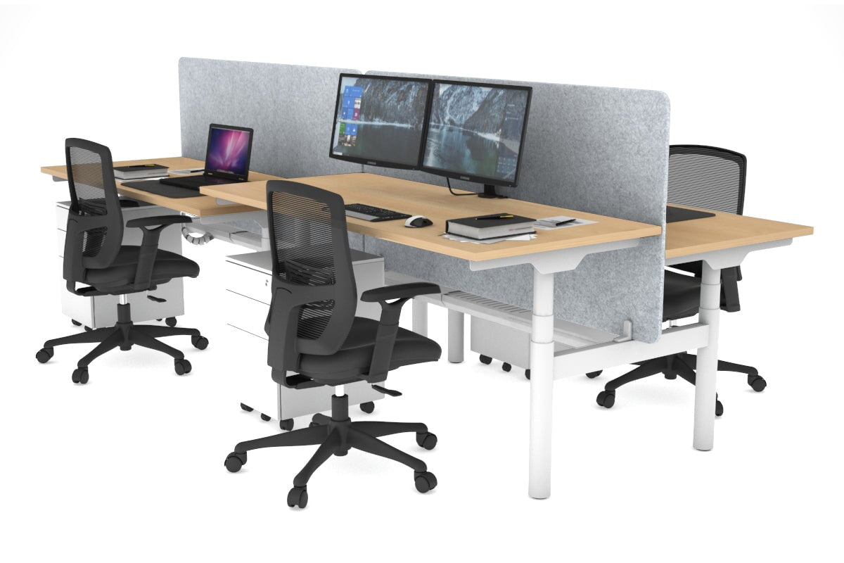 Flexi Premium Height Adjustable 4-Person H Bench Workstation - White Frame [1600L x 700W] - Ideal for Office, Coworking Spaces & Home Offices