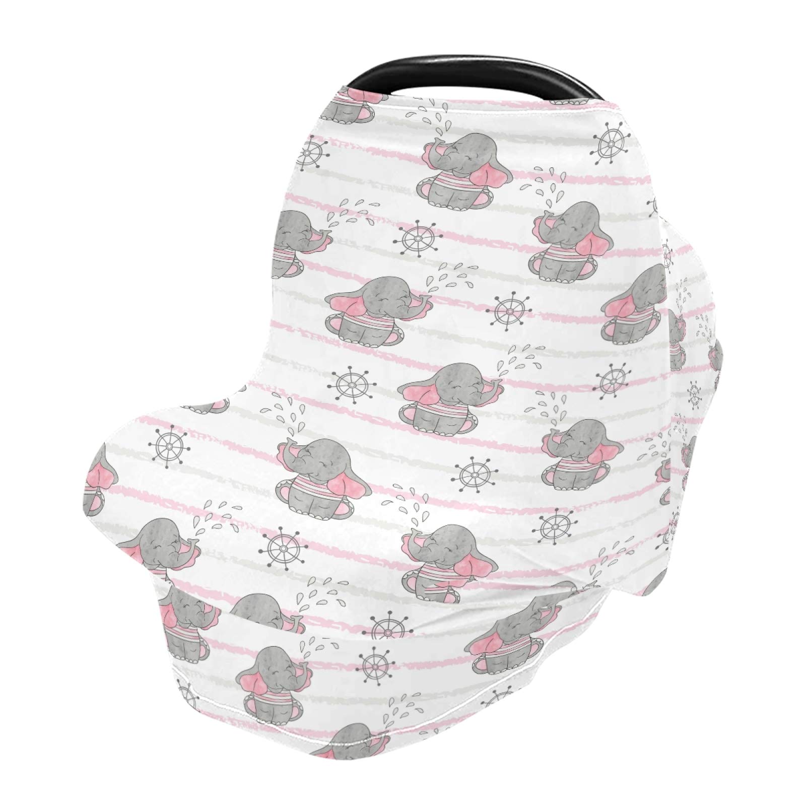 Stretchy Baby Car Seat Cover for Boys & Girls - Soft Elephant Print Infant Car Canopy & Nursing Cover - Perfect for Breastfeeding, Stroller & Shopping Trips