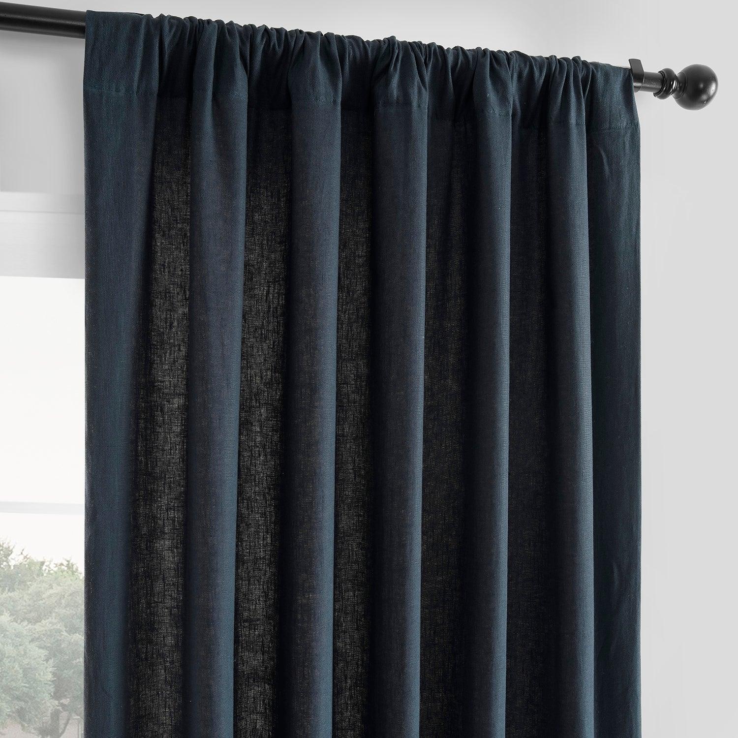 Premium French Linen Blackout Curtains - Navy Blue Thermal Insulated Window Drapes for Bedroom & Living Room - Light Blocking & Noise Reducing Home Decor