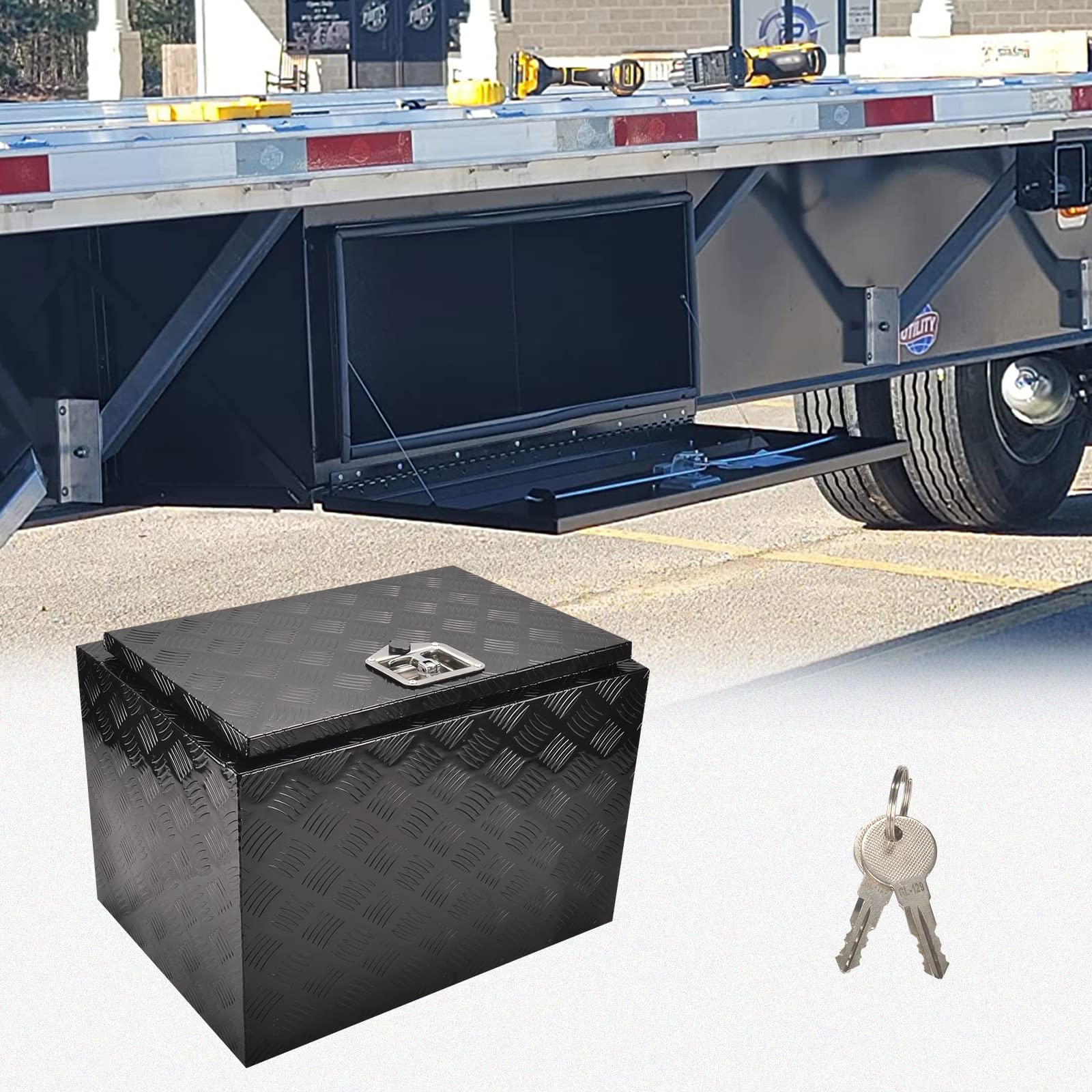 24 Inch Aluminum Truck Bed Tool Box with Lock - Heavy Duty Underbed Storage for Pickup Trucks, Trailers, RVs & ATVs | 5-Bar Tread Design w/T-Handle Latch & Keys (24