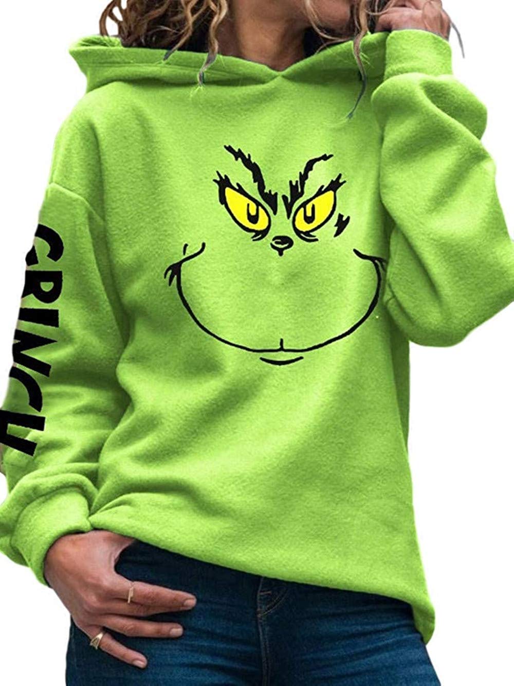 NHMPretty Women's Christmas Graphic Green Crew Neck Long Sleeve Sweatshirt Pullover Top - Holiday Party, Casual Winter Outfit, Gift for Her