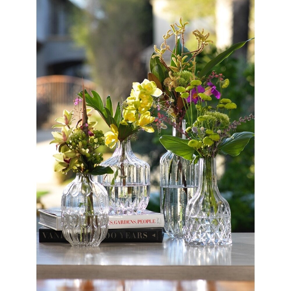 Astrud 14 Inch Tall Clear Glass Slender Vase with Ribbed Pattern - Elegant Home Decor for Flowers, Centerpieces, and Wedding Arrangements
