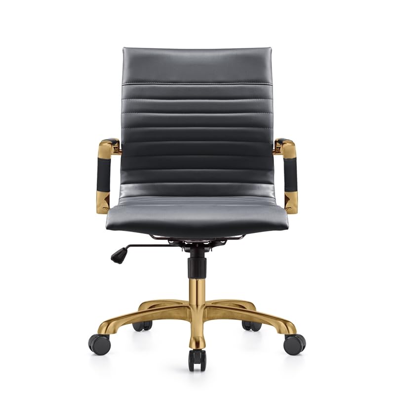 Harris Modern Leather Swivel Office Chair - Black & Gold Executive Desk Chair with Ergonomic Support | Perfect for Home Office, Conference Rooms & Workspaces