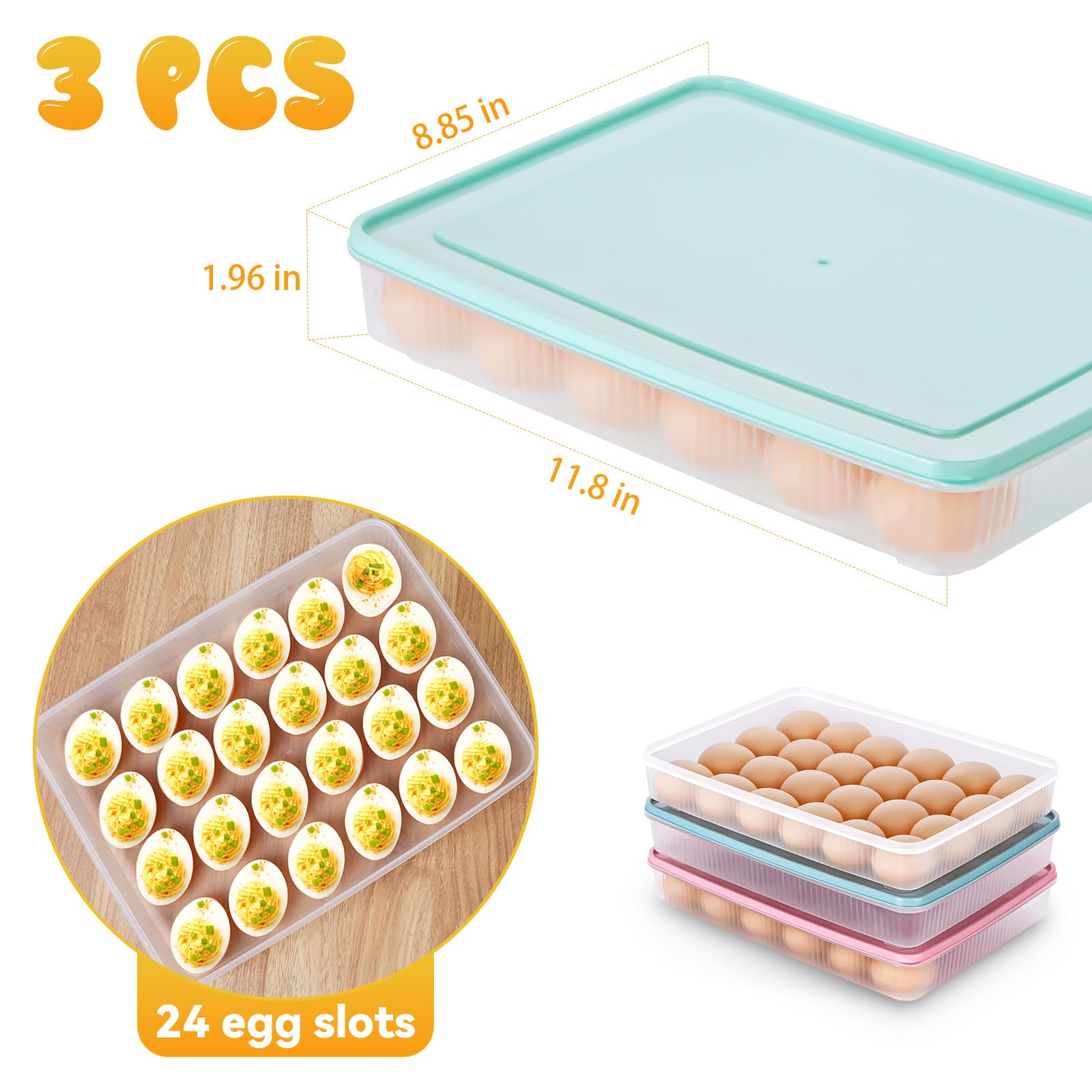 3-Pack 72-Count Deviled Egg Containers with Lids & 8-Piece Piping Tools - Stackable Refrigerator Egg Organizer, Portable Party Platter for Picnics, Travel & Holiday Gatherings (Perfect for Easter, Thanksgiving & Potlucks)