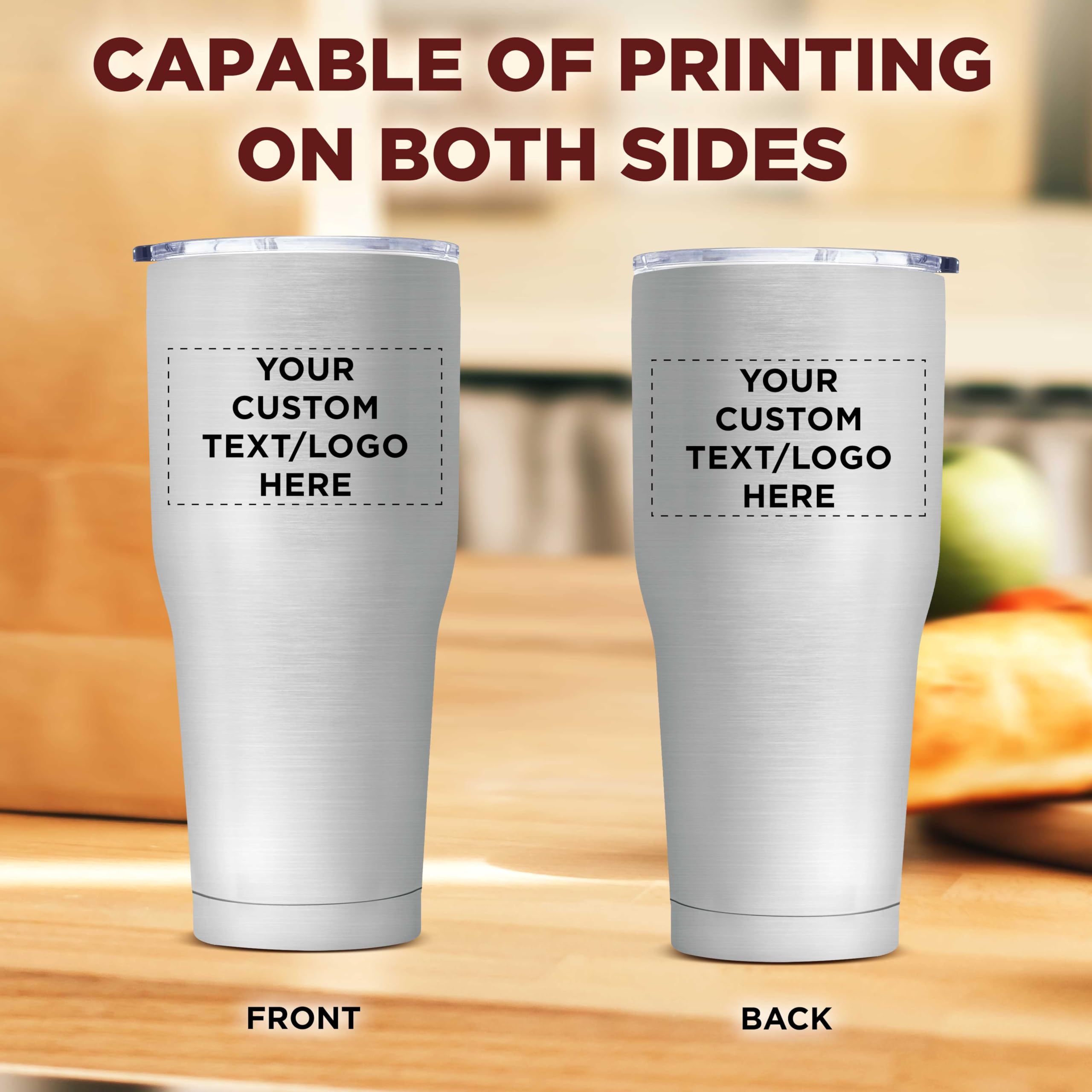 Custom 30 oz Big League Travel Tumblers - Set of 12 Personalized Stainless Steel Insulated Cups | Double Wall Vacuum Insulation for Coffee, Tea & Hot Cocoa | Perfect for Team Sports, Camping & Office Use - Silver Bulk Pack
