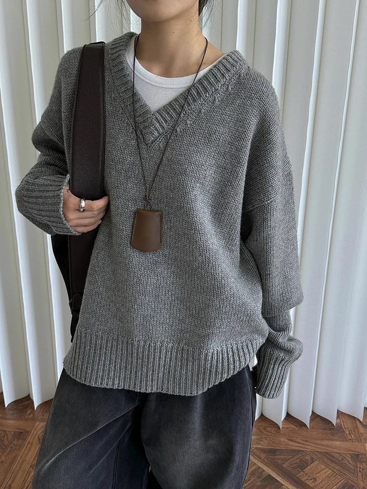 50% Wool Thick Oversized Knit Sweater for Women - V Neck Long Sleeve Pullover - 2025 New Fashion Trend for Spring & Autumn (Style 1DH7319) | Perfect for Casual Outfits, Office Wear & Cozy Fall Layering
