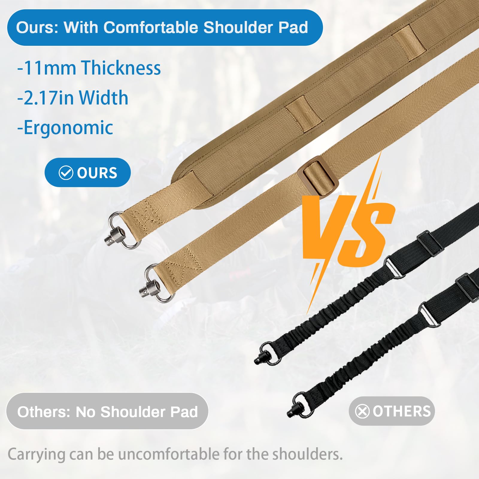 ToopMount Quick Adjust 2-Point Rifle Sling with Push Button QD Swivels - Padded Shoulder Strap for Hunting & Shooting - Tactical Gun Sling for AR15, Shotguns & Firearms - Perfect for Range Days & Outdoor Adventures