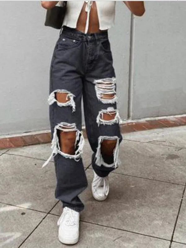Women's Ripped Baggy Jeans - Distressed Denim Pants for Casual Streetwear & Fashion Outfits | Perfect for Everyday Wear, Parties & Urban Style
