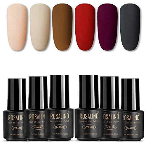 ROSALIDN Semi-Permanent UV LED Nail Gel Polish Kit - 6 Nude Colors, 7ml Each, Soak Off Manicure Set | Perfect for Home Nail Art, Salon Quality DIY Manicures & Gift Giving