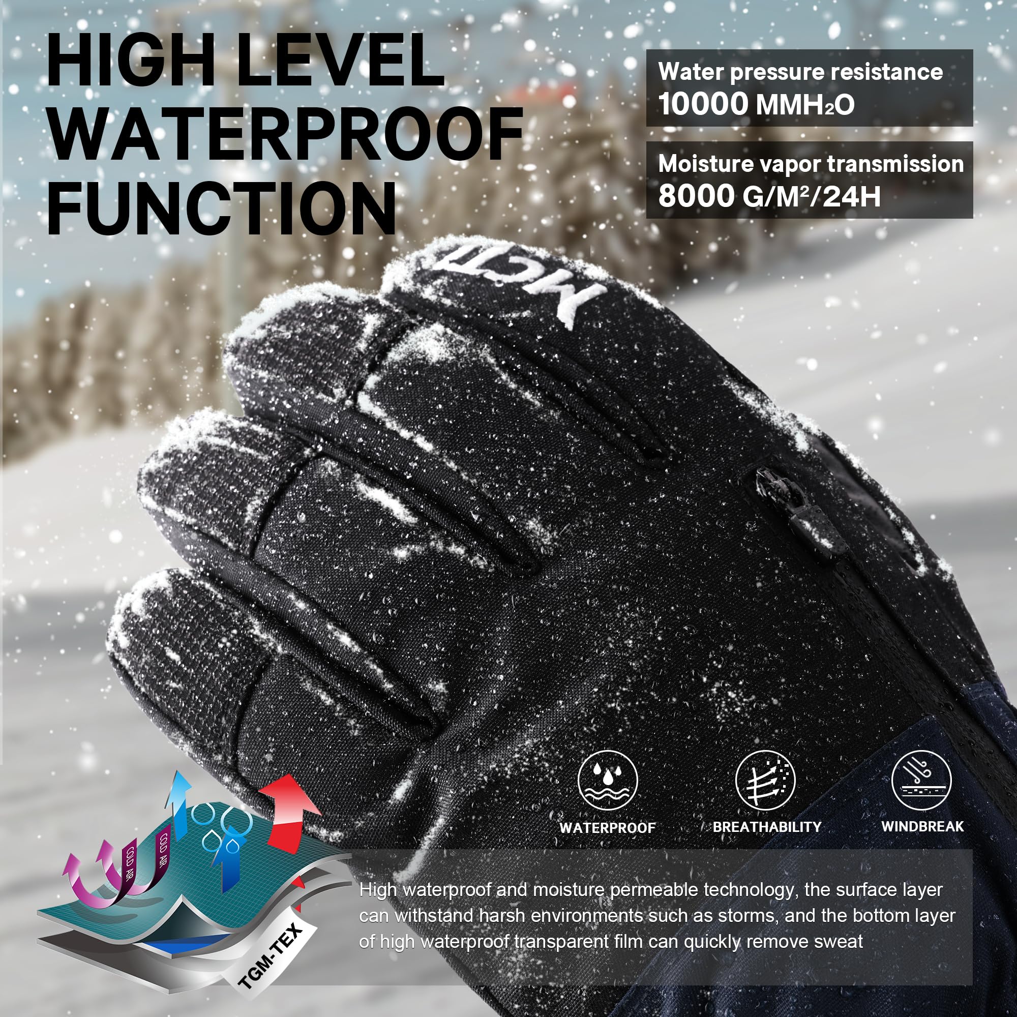 **MCTi Men's Waterproof Insulated Snowboard & Ski Gloves - Winter Sports Gloves with Abrasion-Resistant Palm for Cold Weather & Outdoor Activities**