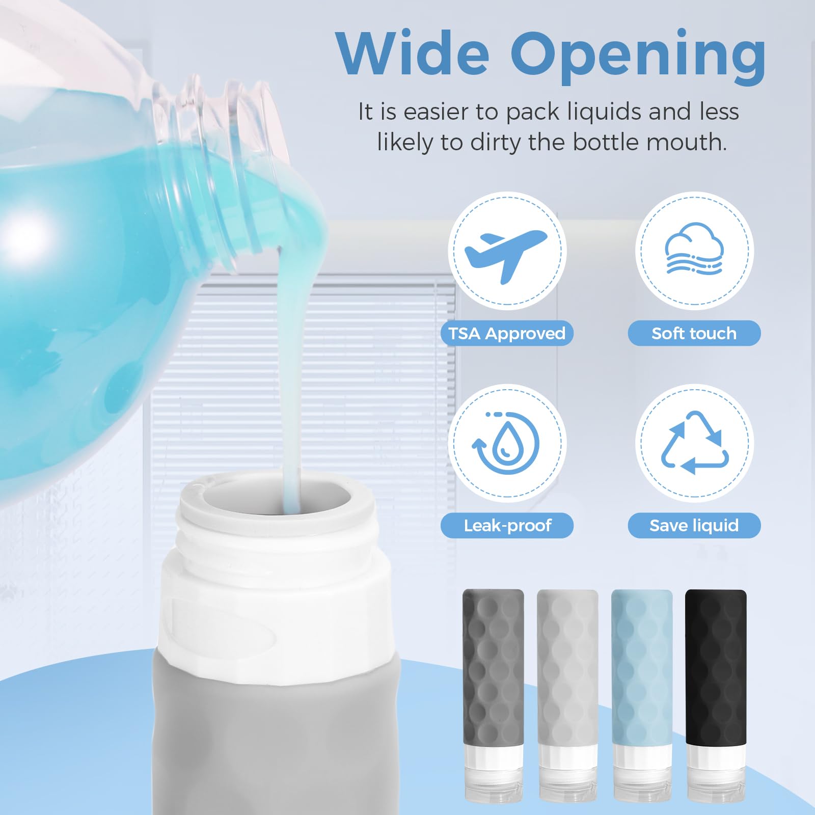16-Pack TSA Approved Travel Bottles for Toiletries - Leak Proof Refillable Liquid & Cream Containers Set with Toiletry Bag (Gray) - Perfect for Air Travel, Camping & Vacation Essentials
