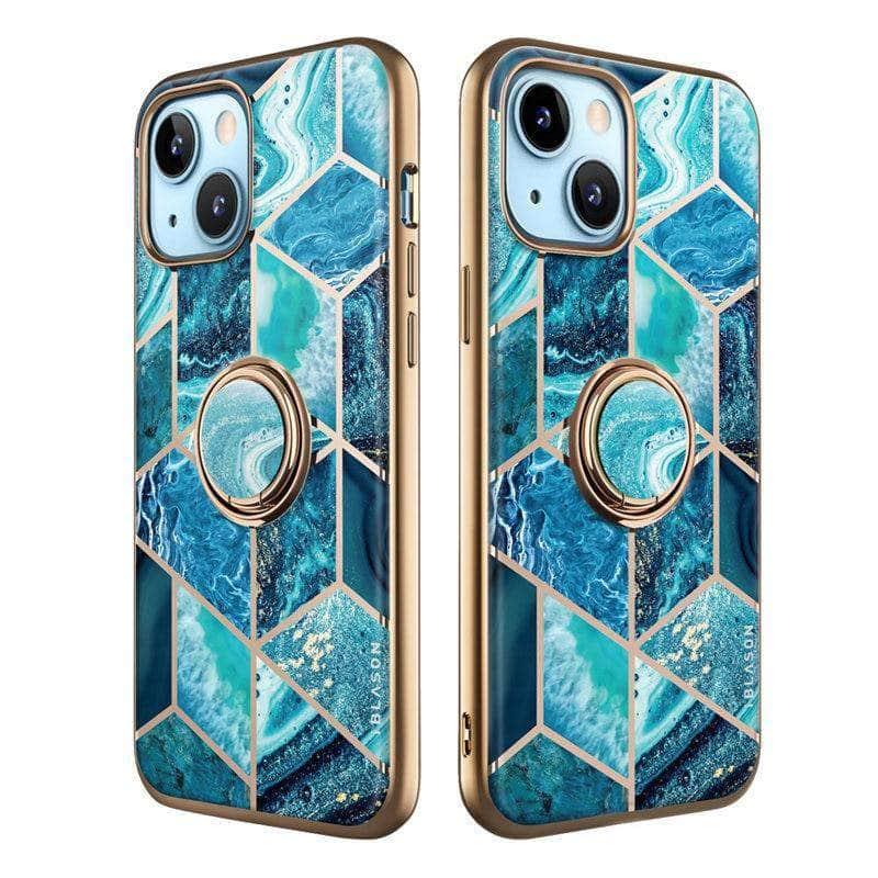 BLASON Cosmo Snap Marble Ring Holder Case for iPhone 13 - Protective Phone Cover with Grip Ring Stand for Hands-Free Viewing, Perfect for Work, Travel and Daily Use