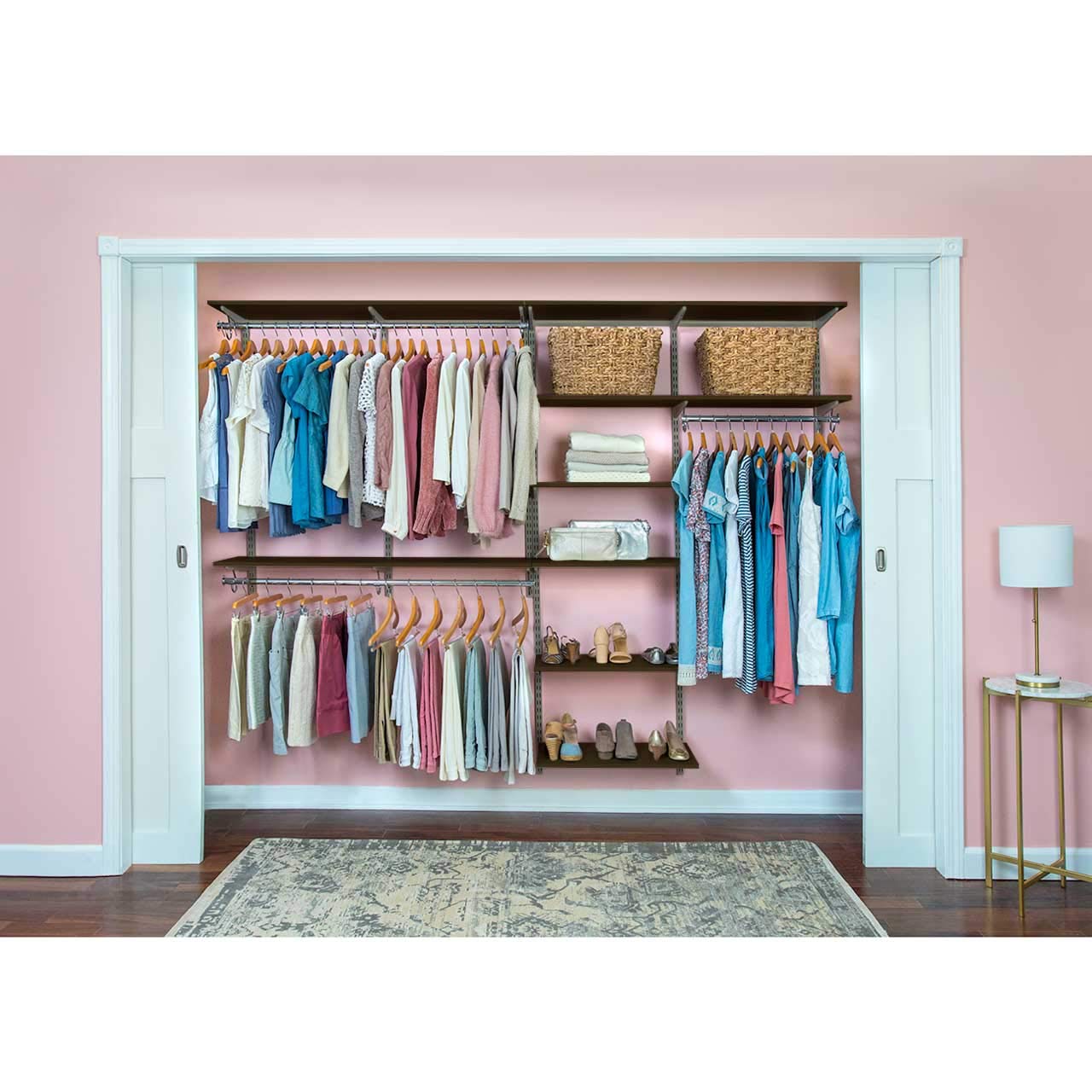 FreedomRail Adjustable Closet Organizer Kit 96-100 Inches - Chocolate Pear Finish - Customizable Wardrobe Storage System for Bedroom, Walk-in Closet & Dorm Organization