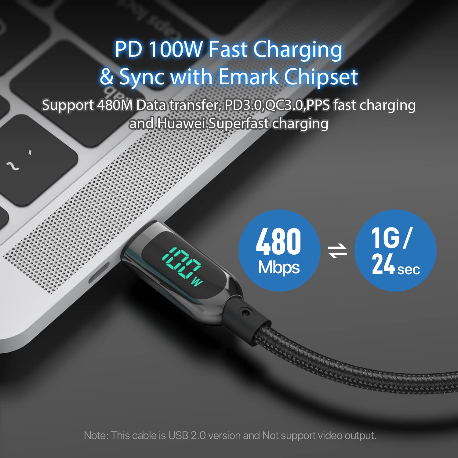 SOOPII 100W 1FT USB C to USB C Fast Charging Cable - Nylon Braided with LED Display - Compatible with iPhone 15/15 Pro/15 Plus/15 Pro Max, iPad Air, MacBook Pro, Galaxy S24/S23, Pixel, LG (Black) - Perfect for Home, Office & Travel Charging