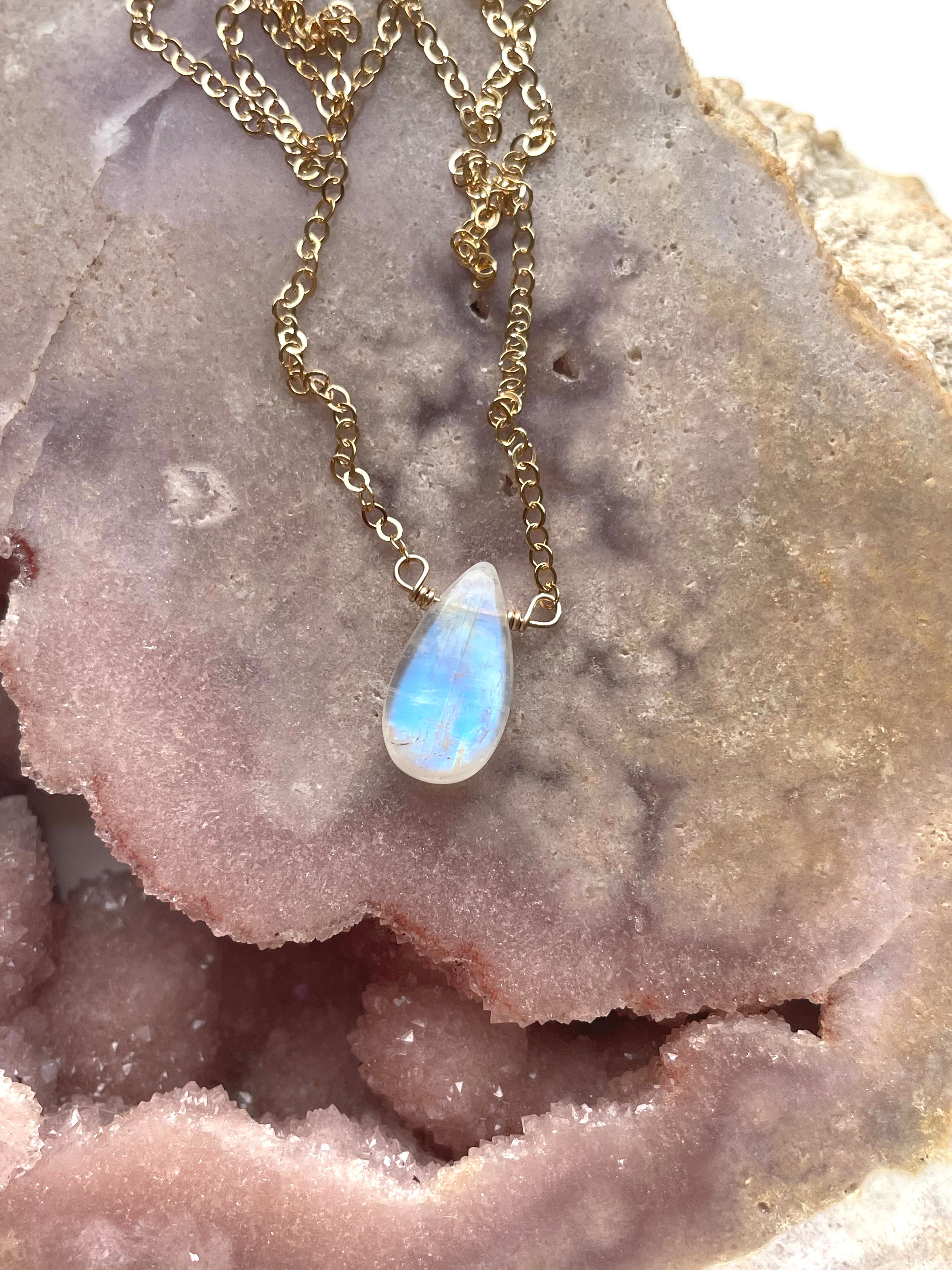 Tiny Rainbow Moonstone Pendant Necklace - Sterling Silver or Gold Filled - Elegant Boho Jewelry for Women, Perfect for Everyday Wear & Special Occasions