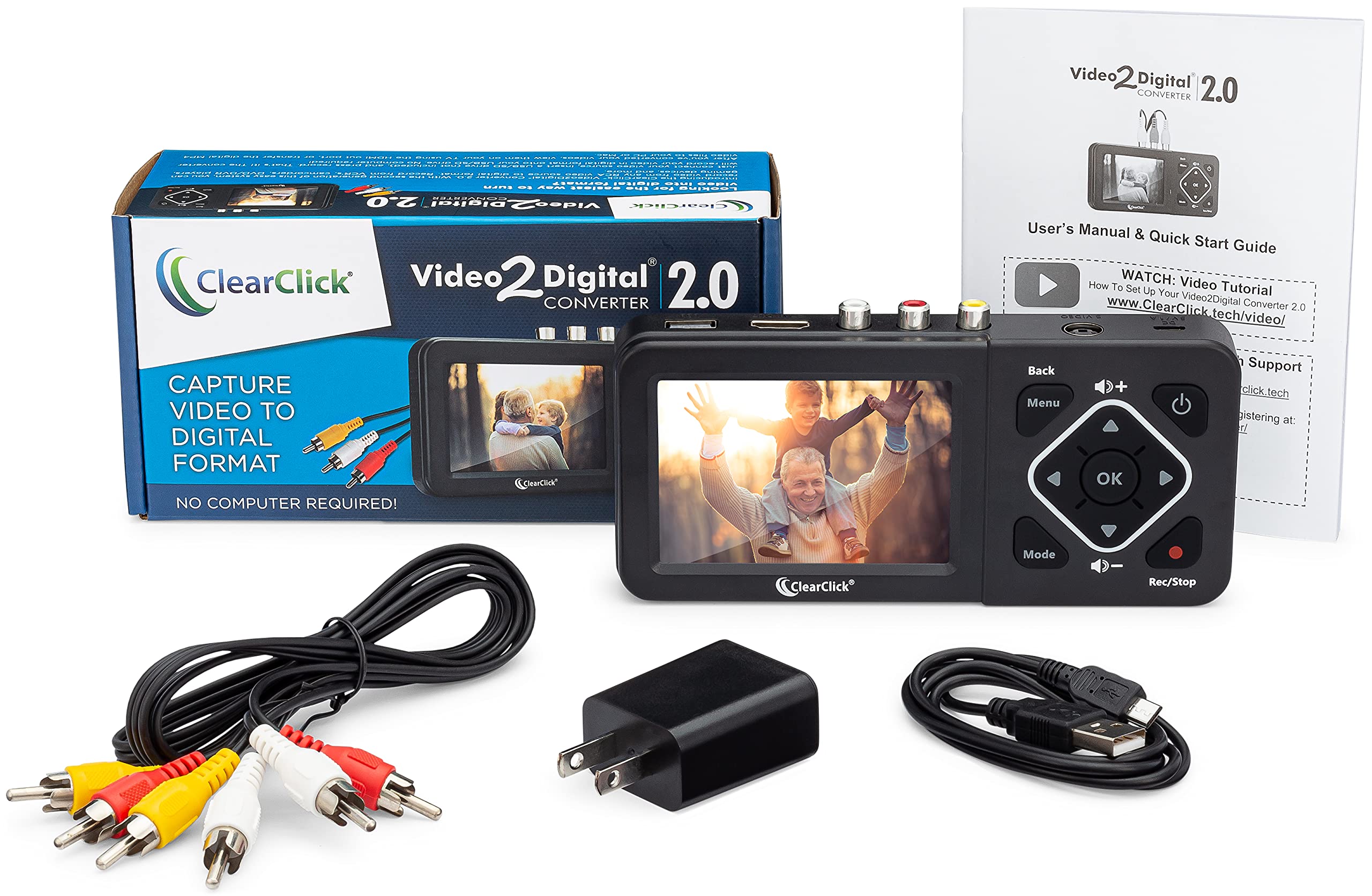 ClearClick Video to Digital Converter 2.0 - Convert VHS Tapes to Digital, Record from VCR, AV, RCA, Hi8, Camcorder, DVD & Gaming Systems | Perfect for Home Movies, Archiving & Retro Gaming