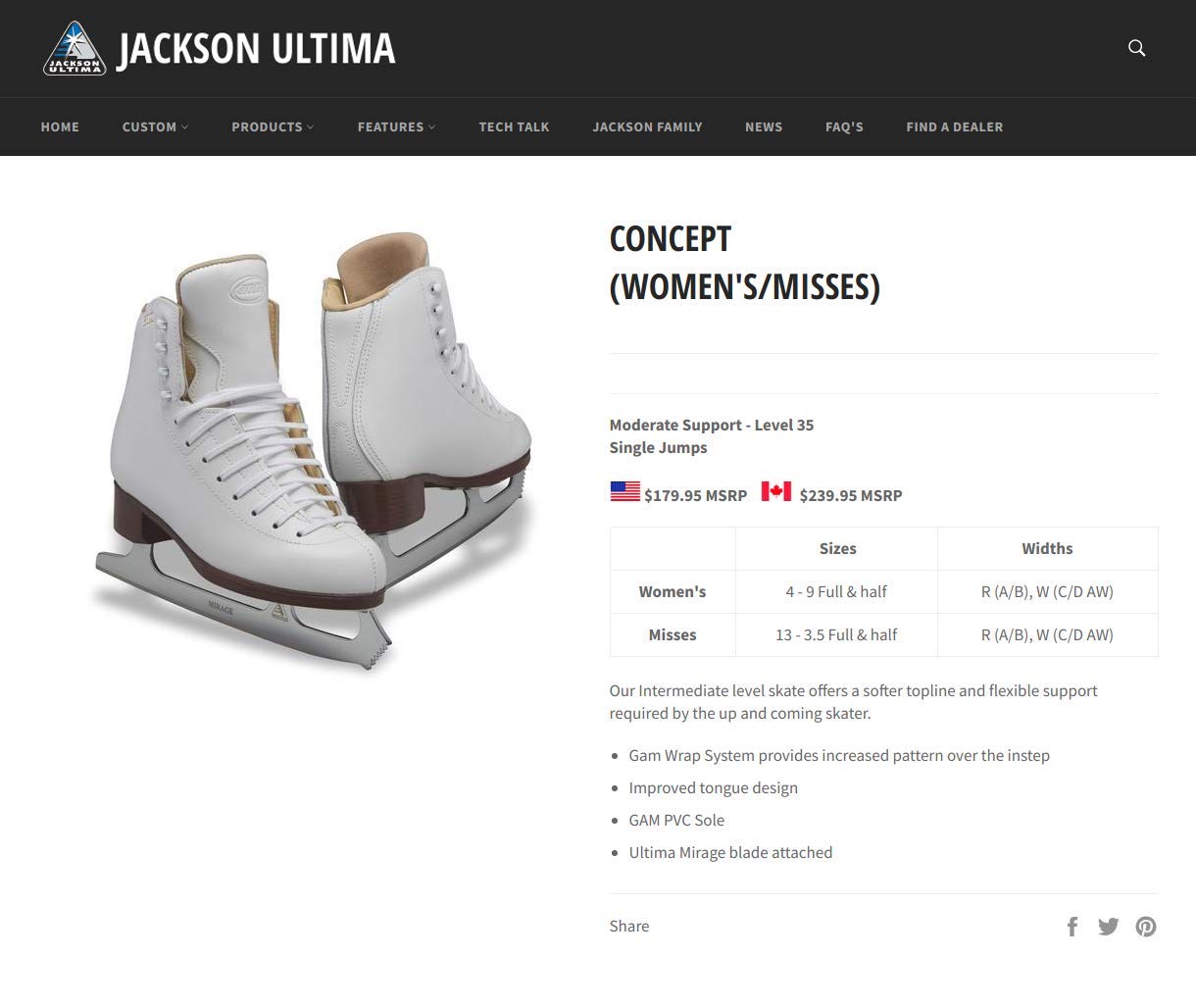 Jackson Ultima GAM Concept & Select Women's and Girls' White Figure Ice Skates - Professional Performance for Training, Competitions, and Recreational Skating