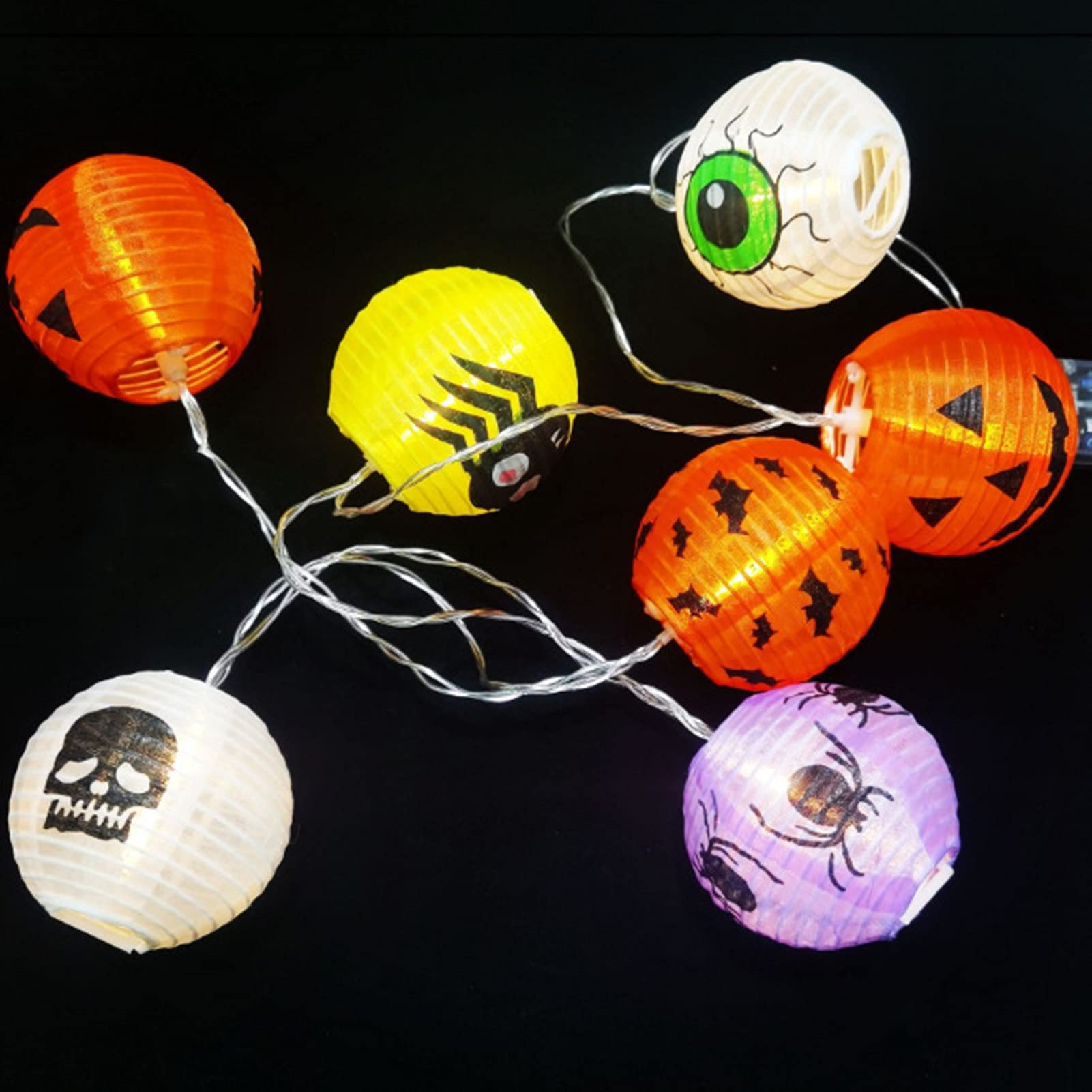 10FT 20LED Halloween String Lights - Battery Powered Bat Ghost Eye Skull Pumpkin Lights with 2 Modes - Outdoor Decorative LED Lanterns for Halloween Party, Yard, Garden, Porch and Indoor Decor