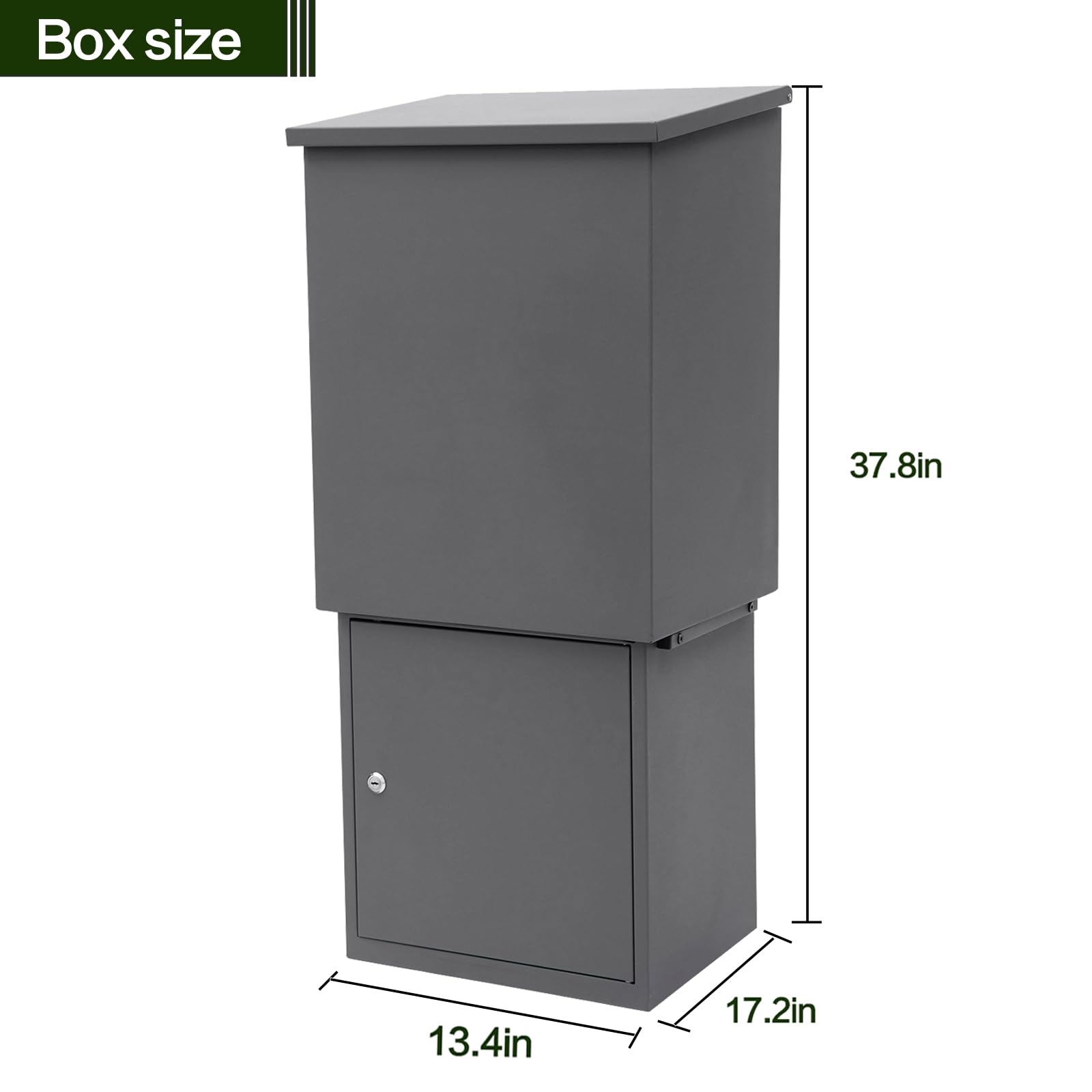 Large Galvanized Steel Package Delivery Box - Secure Locking Parcel Drop Box for Outside, Porch, Floor or Wall Mount (13.4