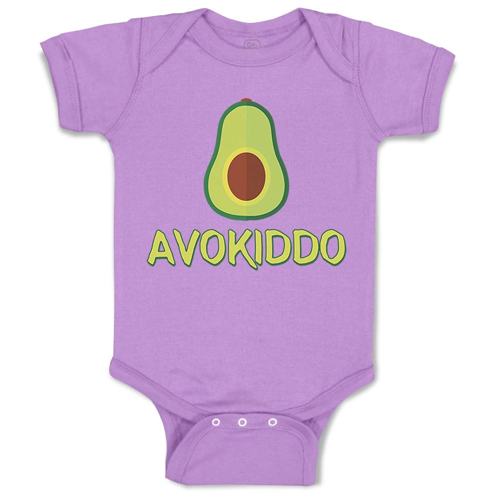 Custom Avocado Print Baby Bodysuit - 100% Cotton Funny Avokiddo Vegetable Outfit for Boys & Girls (12 Months, Lavender) - Perfect for Playdates, Photo Shoots & Everyday Wear