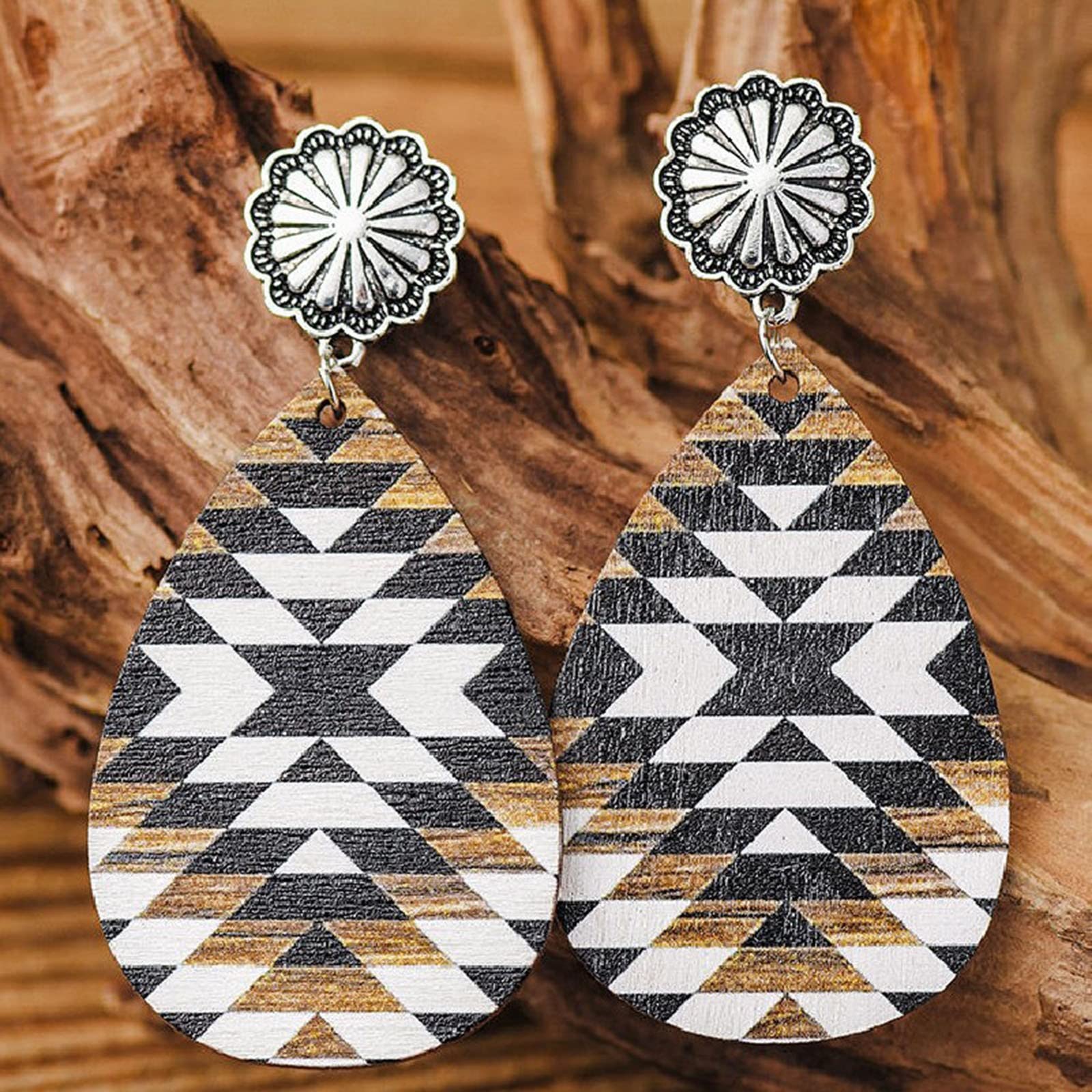 Stylish Faux Leather Teardrop Earrings for Women - Retro Western Hoop Drop Earrings with Printed Design (White, One Size) | Perfect for Spring Fashion, Boho Outfits & Western Style Accessories