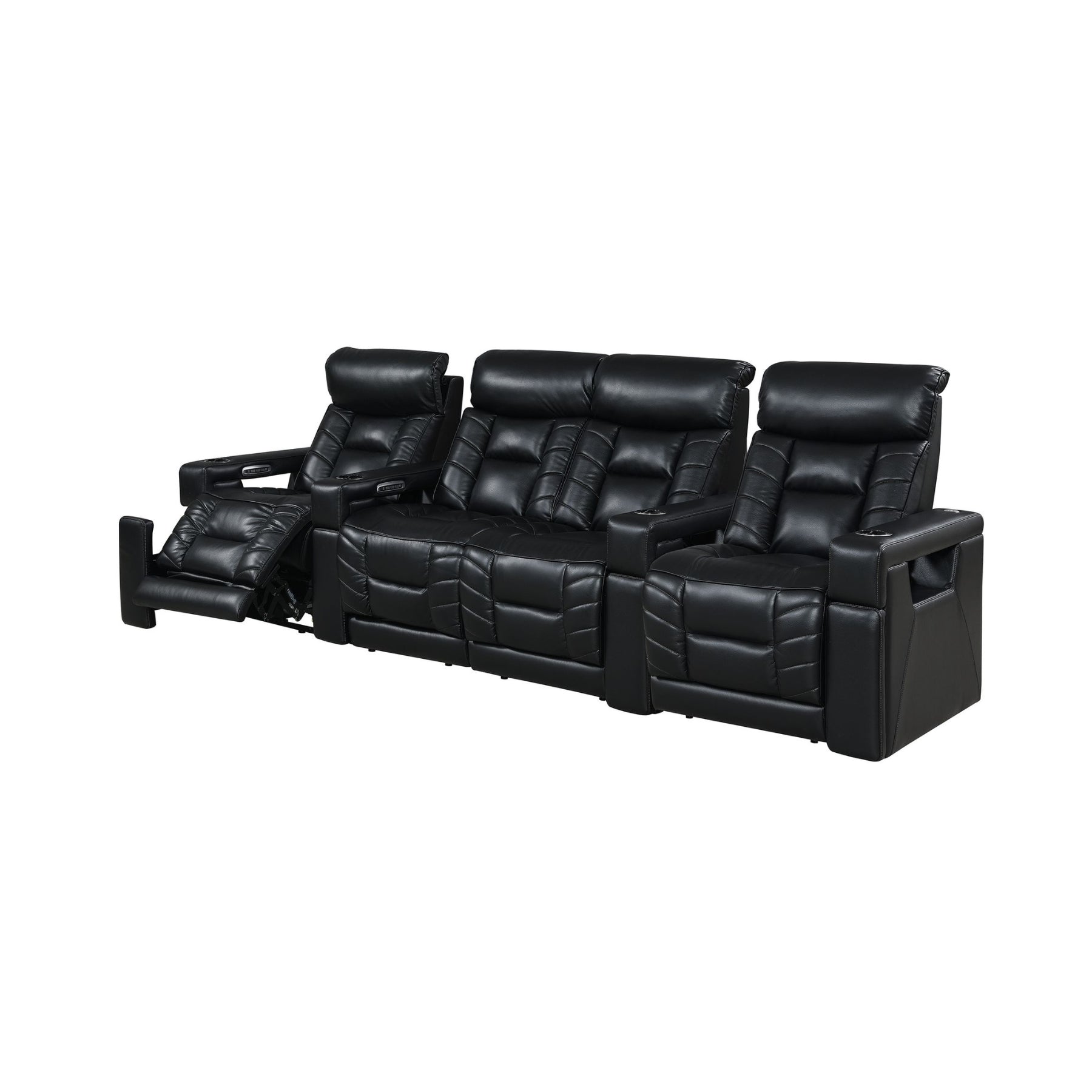 RowOne 4-Piece Recliner Set - Ultra Soft Fabric Sectional Sofa with Cup Holders and USB Ports | Perfect for Living Room, Home Theater, and Family Gatherings