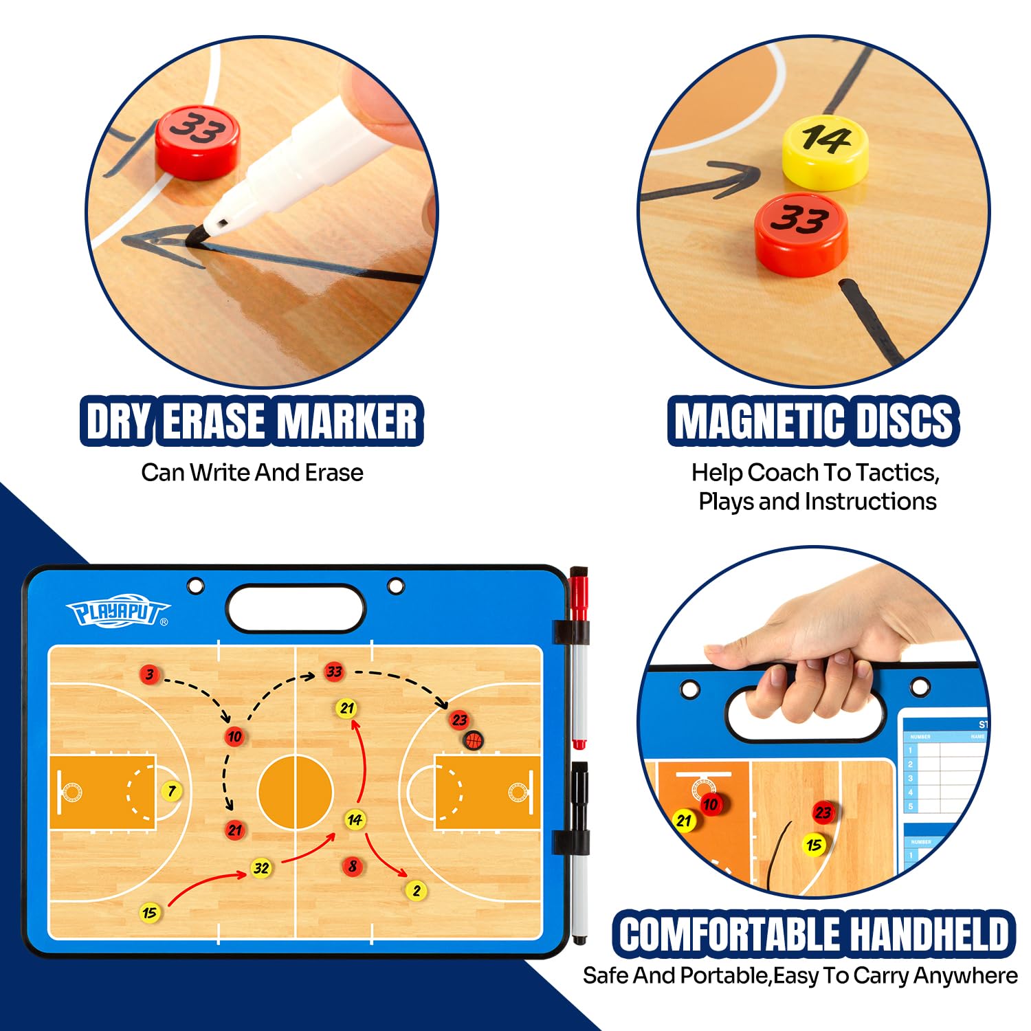 Magnetic Coaching Clipboard - Double-Sided Dry Erase Whiteboard for Basketball, Soccer & Football | Half & Full Court Play Diagrams | Includes Markers | Perfect Coach Gift for Training Sessions & Game Strategies
