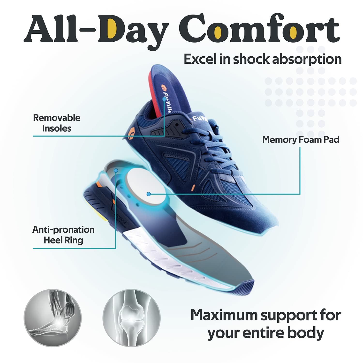 FitVille Men's Extra Wide Walking Sneakers for Flat Feet - Arch Support & Heel Pain Relief - Rebound Core Technology - Perfect for Walking, Standing All Day & Comfortable Daily Wear