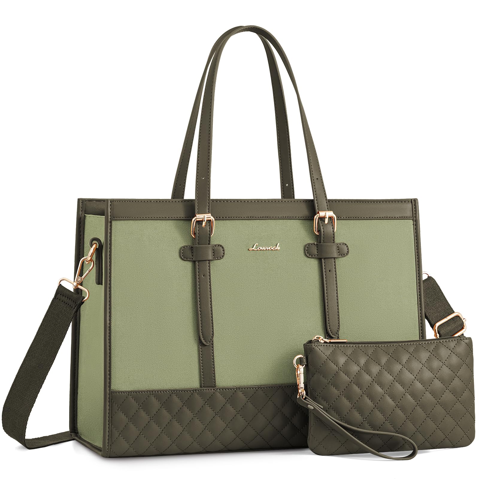 LOVEVOOK 15.6 Inch Women's Laptop Tote Bag - Large Capacity Canvas Work Bag with Detachable Clutch Purse, Professional Office Briefcase & Stylish Casual Handbag for Business, Travel, College, School & Teacher Use | Perfect for Commuting, Work Meetings & Daily Essentials