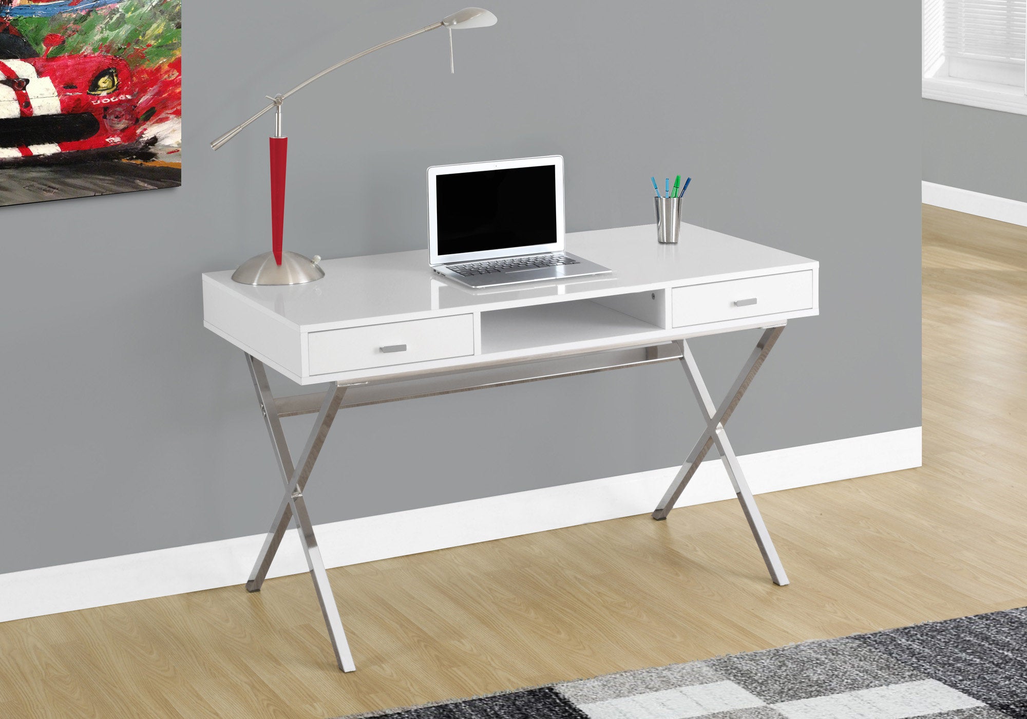 48L Office Series Glossy White Chrome Metal Storage Cabinet - Perfect for Home, Office & Workspace Organization