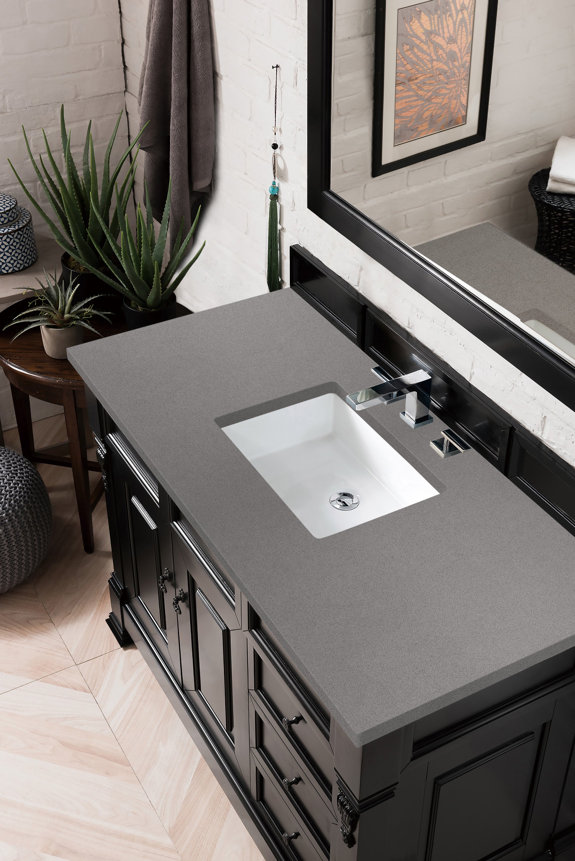 Brookfield 48 Inch Single Bathroom Vanity Set with Antique Black Finish & 3CM Grey Expo Quartz Top - Perfect for Modern and Traditional Bathroom Designs