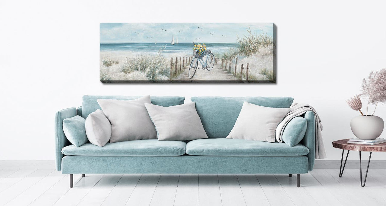 Coastal Ride Wall Art - Blue and White Ocean Themed Canvas Print 60x20 Inches - Perfect for Beach House, Living Room, or Bedroom Decor