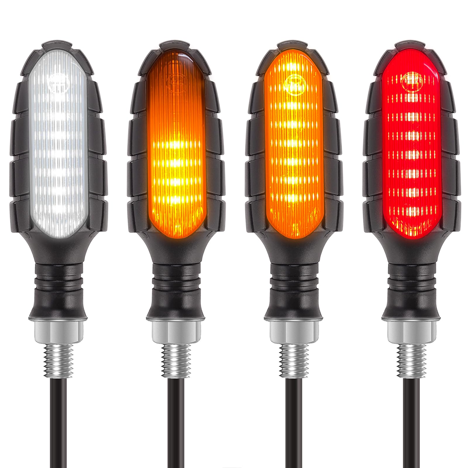 Kinstecks 4PCS Motorcycle LED Turn Signal Lights - Amber White Red Flowing Indicators, 12V Daytime Running Lights & Brake Taillights for Motorbikes | Perfect for Night Riding and Enhanced Safety