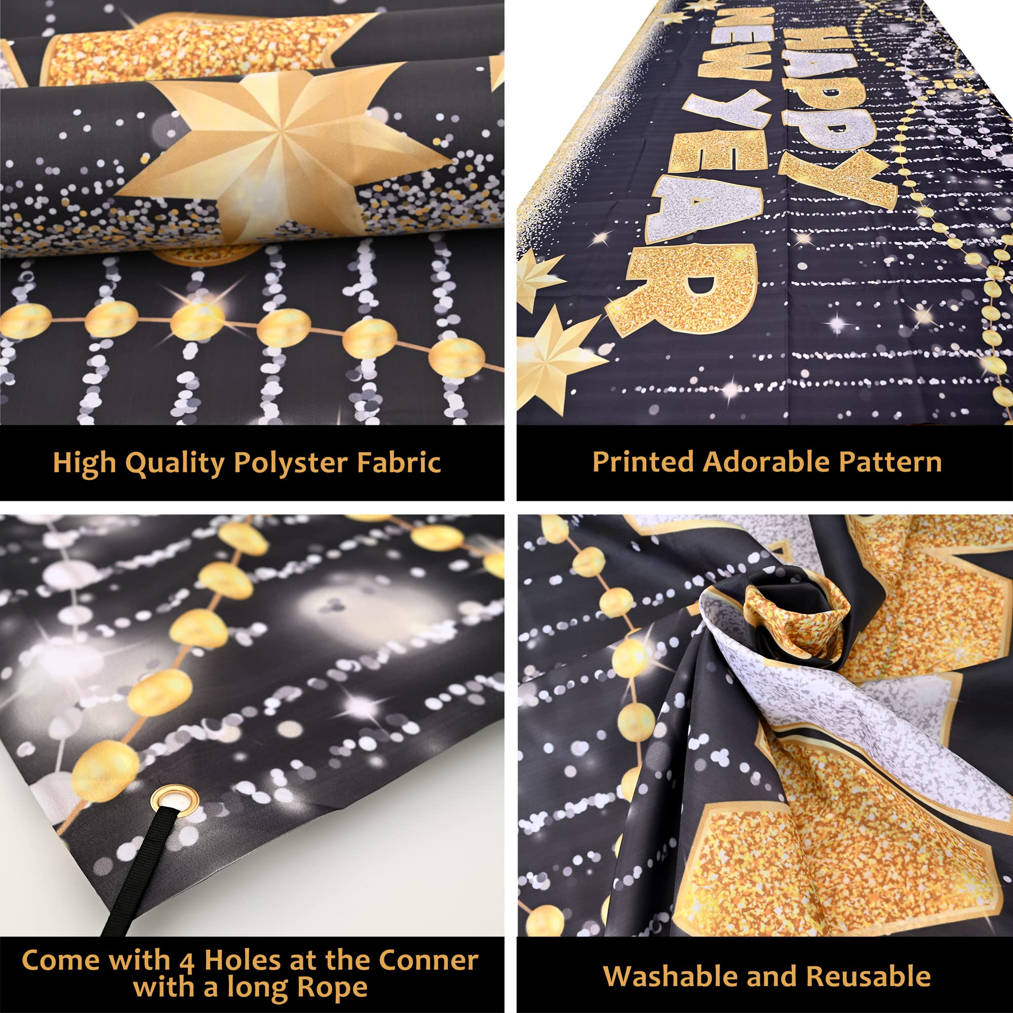 KatchOn Large Happy New Year Banner 72x44 Inch - 2025 New Year Decorations | NYE Party Backdrop & Supplies for New Year's Eve Celebrations | Perfect for Home, Office & Event Decor