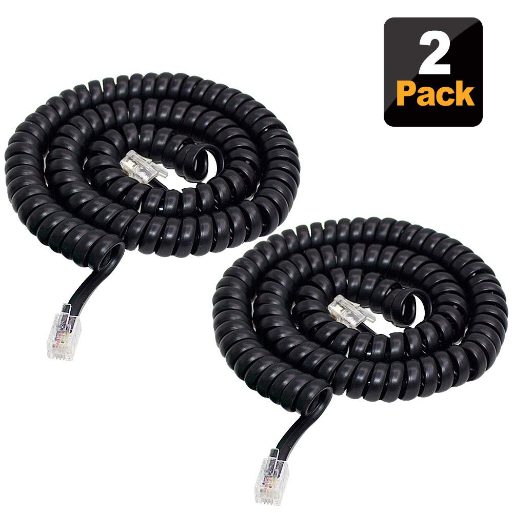 2 Pack 4M/13Ft Black Telephone Cord for Landline Phones - RJ9 4P4C Standard Connectors - Durable Replacement Phone Cable for Home, Office & Business Use