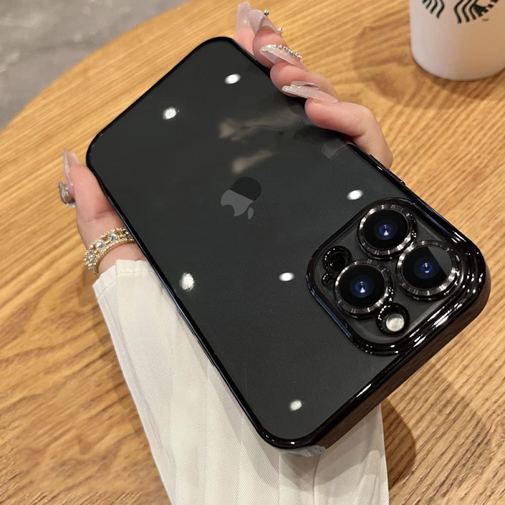 Shockproof Silicone Phone Case for iPhone 13/12/11 Pro/XS Max/Mini/XR/X/7/8 Plus/SE 2 - Square Plating Clear Soft Cover (Black) - Perfect for Everyday Protection & Style