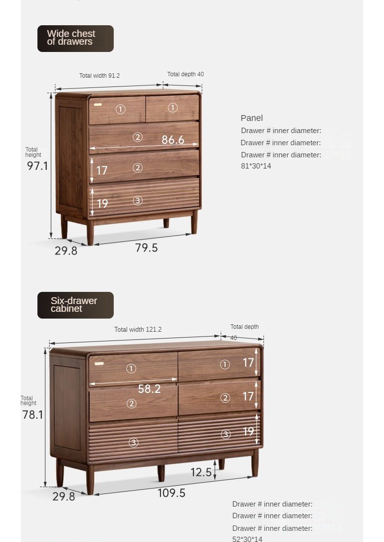 Premium Black Walnut Solid Wood Storage Cabinet with Drawers - Handcrafted Dresser for Bedroom, Living Room & Office Organization