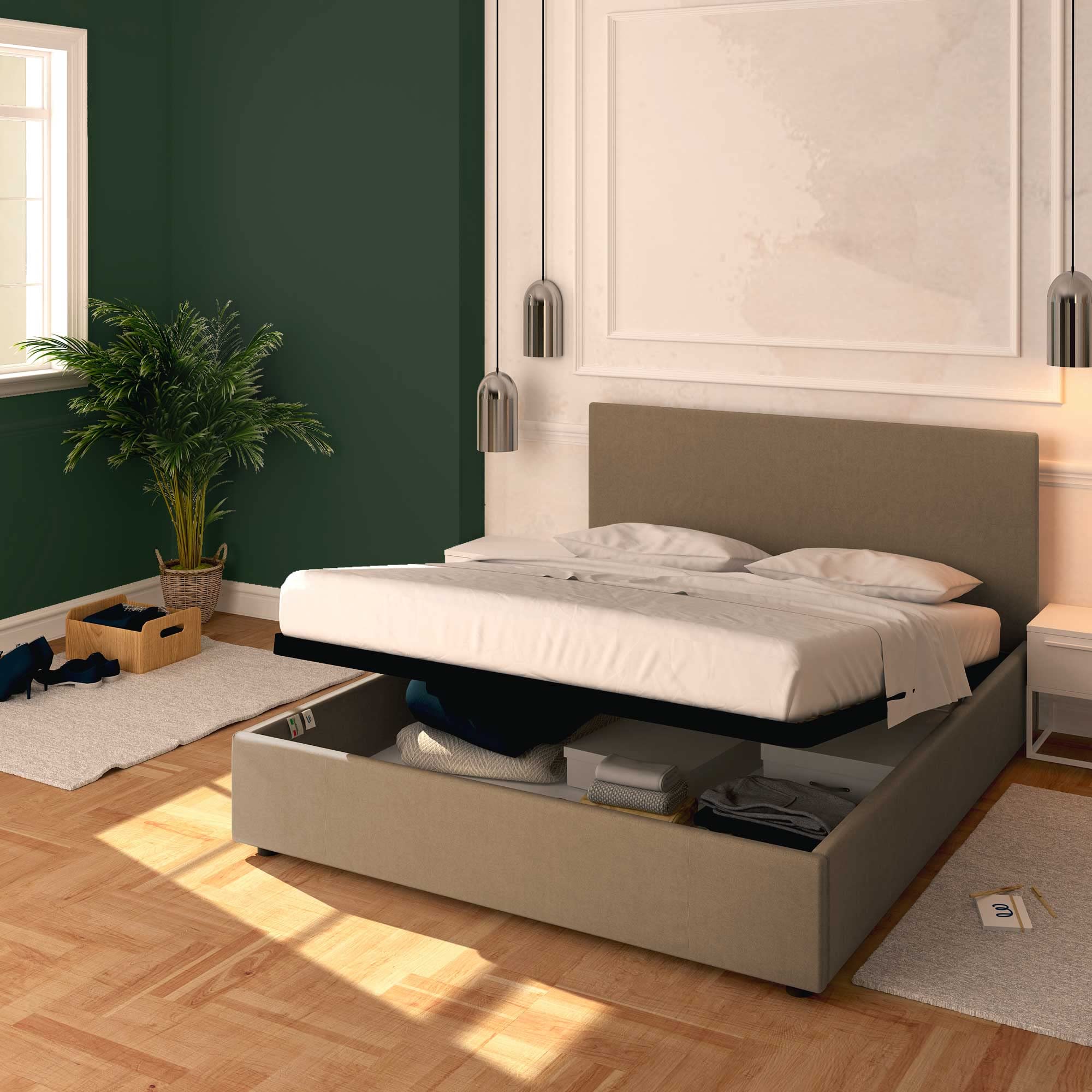 Baldiflex Single Bed Frame with Storage, Rossano Model - Synthetic Leather Upholstery, Slatted Base for Single Mattress, 180 x 200 cm, Elegant Headboard, Taupe Gray - Perfect for Small Bedrooms, Guest Rooms & Studio Apartments