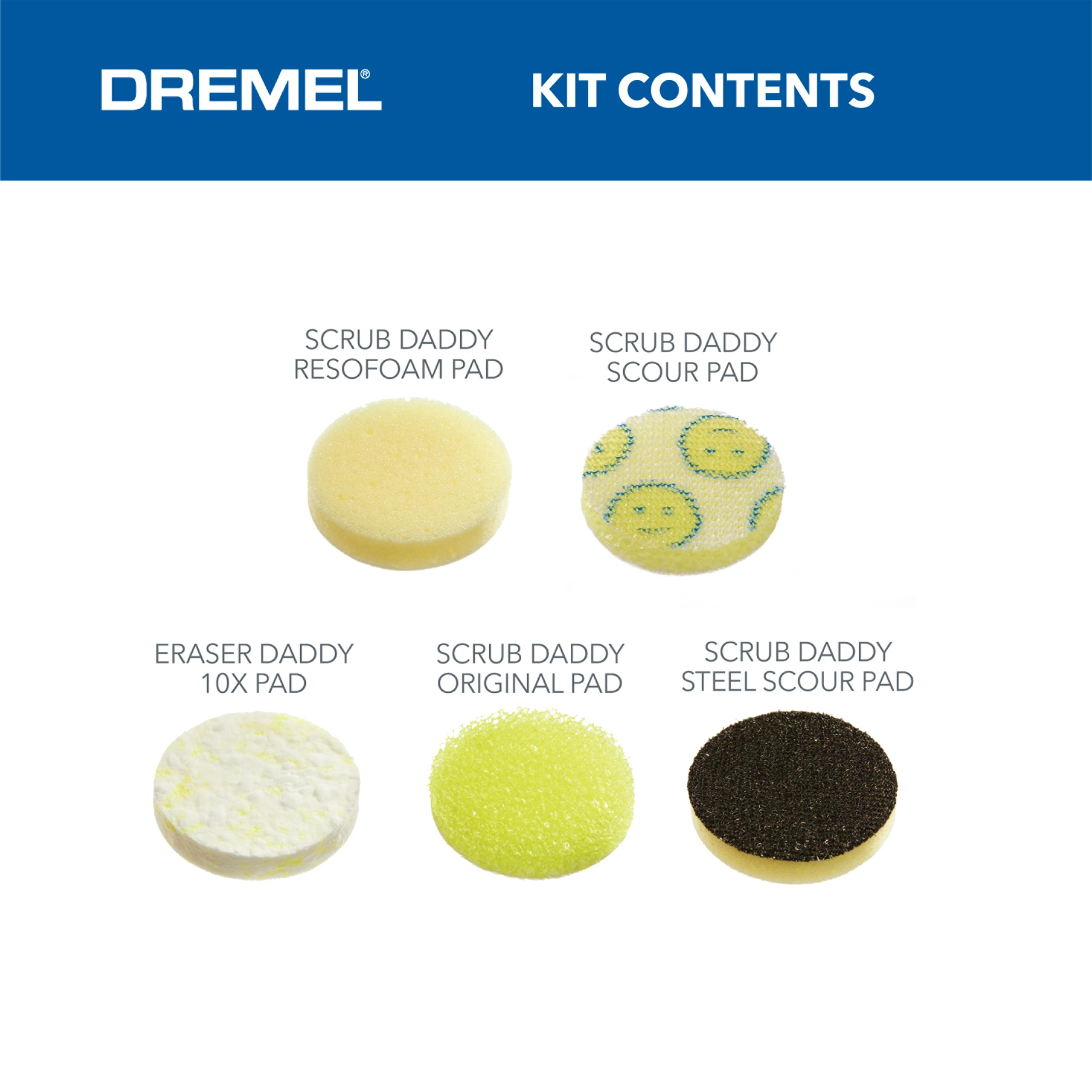 Dremel Versa 5-Pack Scrub Daddy Cleaning Sponge Pads - Multi-Surface Cleaning Sponges for Kitchen, Bathroom & Household Use - Compatible with Versa Power Scrubber Tool (PC360-5) - Perfect for Stubborn Stains, Grime & Deep Cleaning on Tiles, Sinks & Appliances
