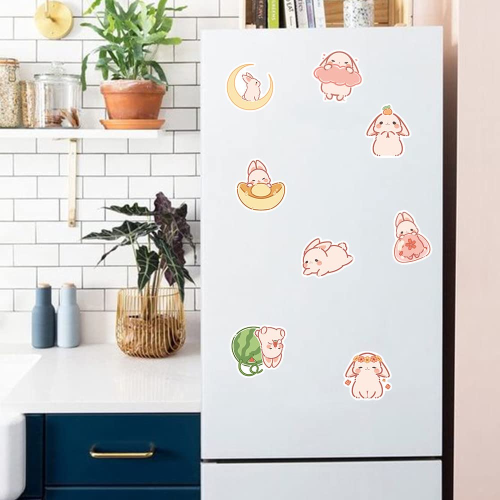50 Pcs Kawaii Bunny Stickers - Pink Aesthetic Vinyl Waterproof Decals for Water Bottles, Laptops, Scrapbooking, Journals, Bikes, Cars & Phones - Perfect for Teens, Girls, Kids & Adults - Cute DIY Decor for School, Office & Home Use