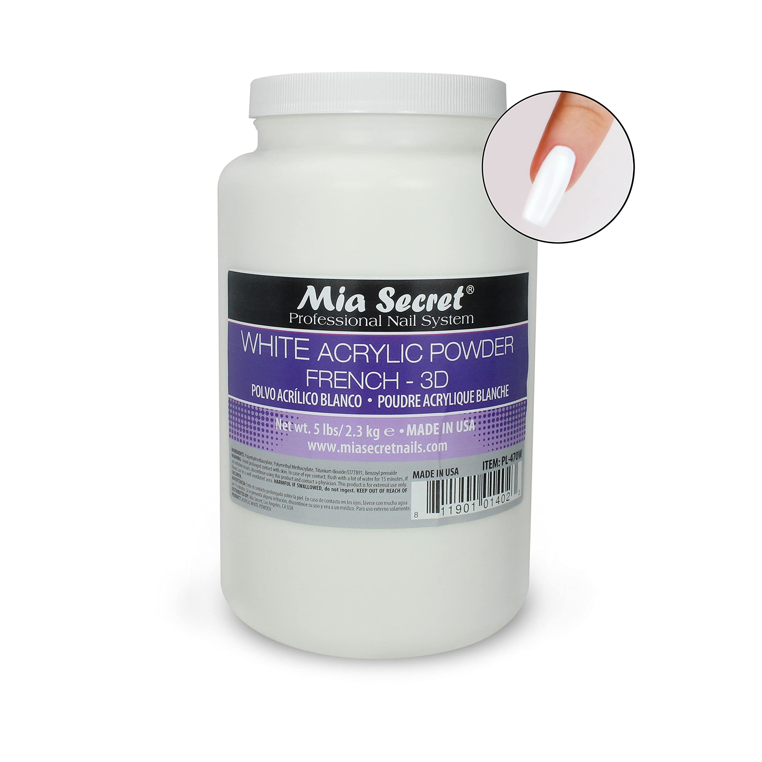 Mia Secret Professional White Acrylic Powder for Nails - 5LBS Bulk Size - Perfect for Nail Salons, DIY Manicures & Acrylic Nail Extensions