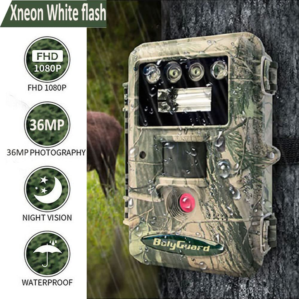 36MP Trail Game Camera with 1080P HD Video & Xenon Flash - Night Vision Hunting Camera for Wildlife Scouting, Motion Detection, Outdoor Security (Perfect for Hunting, Wildlife Monitoring & Home Surveillance)