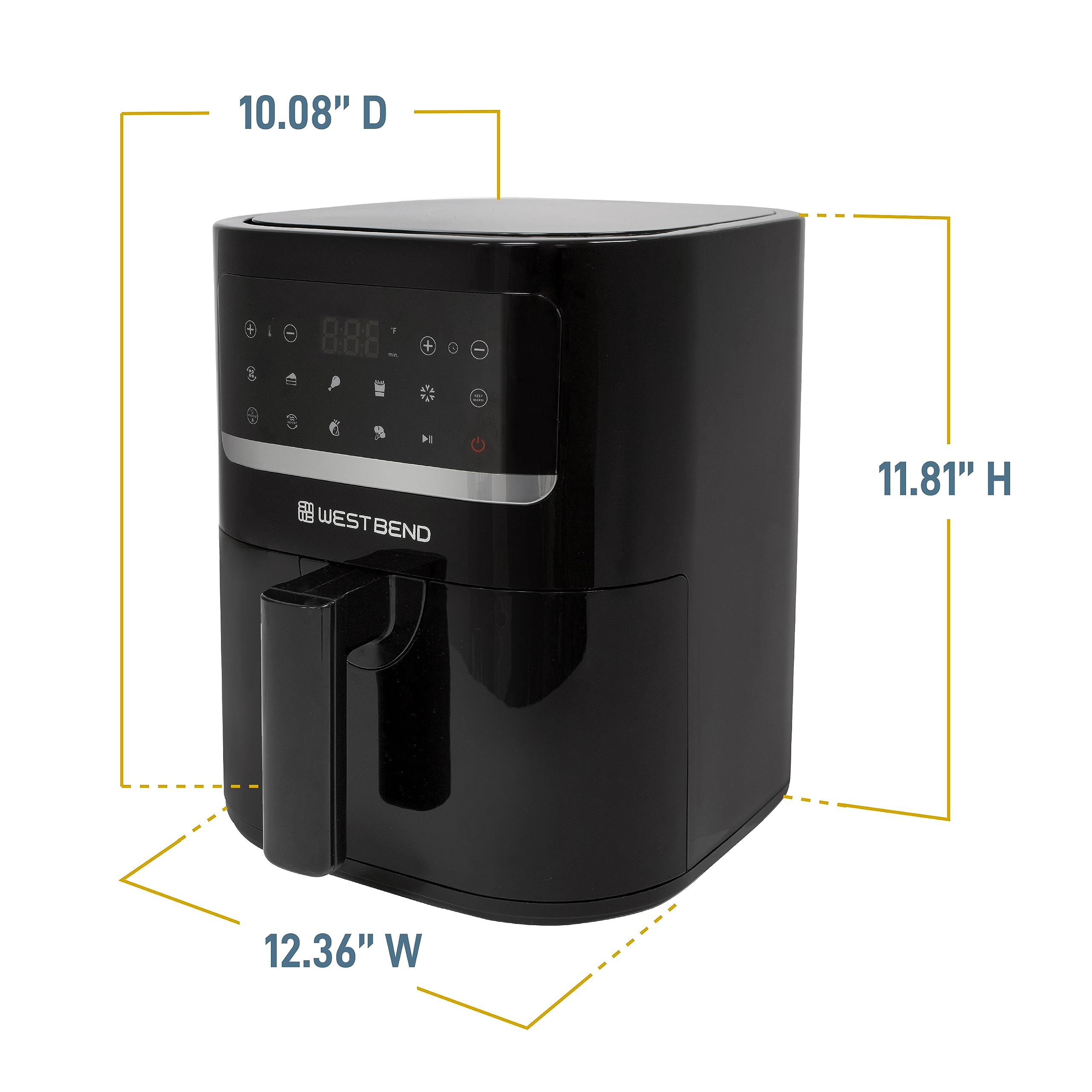 West Bend 5-Quart Digital Air Fryer with 10 Presets - 1500W Nonstick Basket for Healthy Frying, Baking & Roasting - Perfect for Family Meals, Snacks & Meal Prep - Black