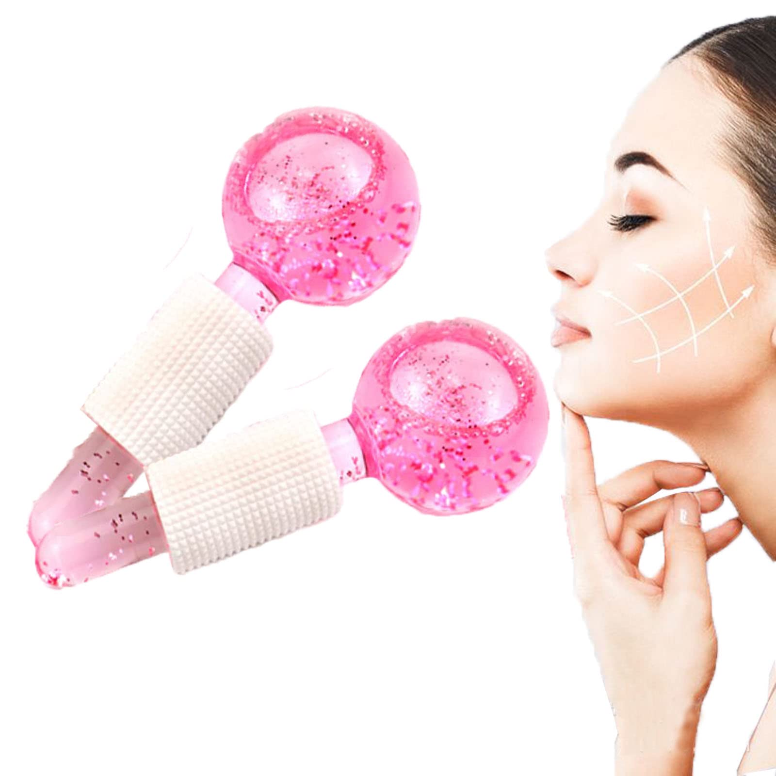 Ice Globes for Face - Cooling Massage Balls to Tighten Skin, Reduce Puffiness & Dark Circles - Pink Facial Roller for Lymphatic Drainage & Blood Circulation - Perfect for Morning Routine & Post-Workout Recovery
