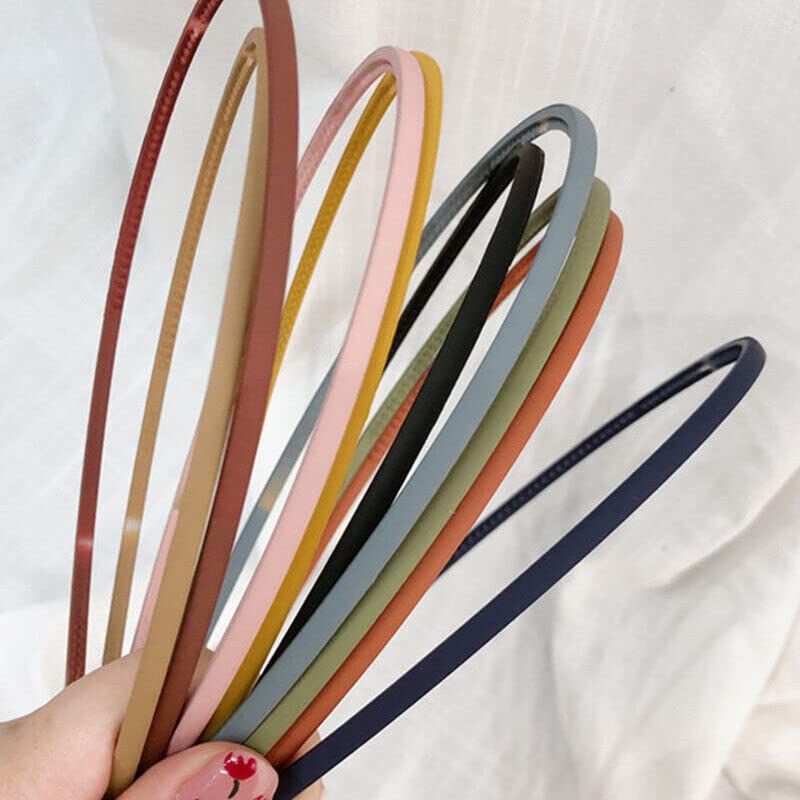 BAKEFY 10-Piece Matte Plastic Headbands for Women & Girls - 6mm Thin Non-Slip Hair Bands with Comb Teeth (10 Colors) - Bulk Plain Headbands for DIY, School, Work & Everyday Styling
