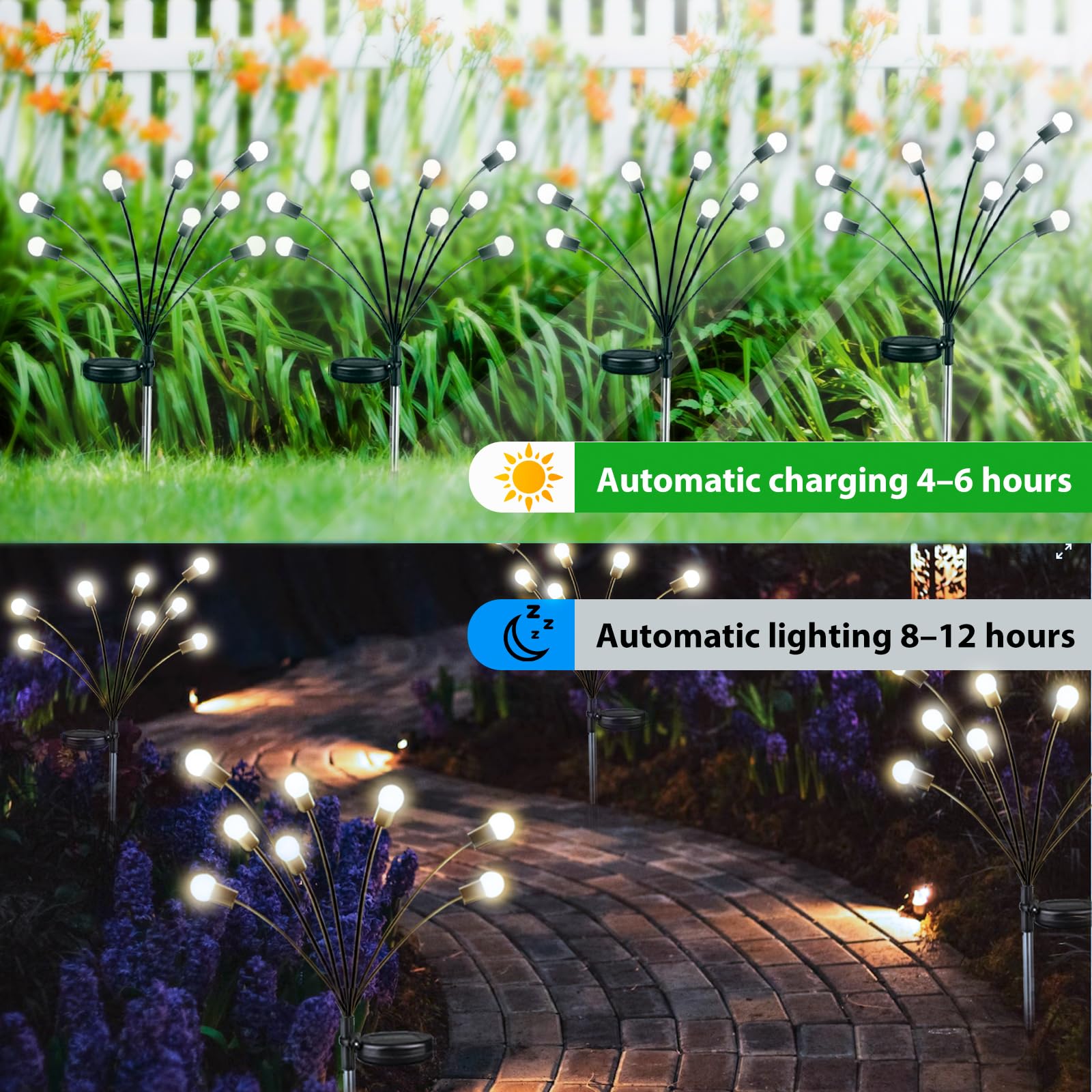 Upgraded Solar Garden Lights 6 Pack - Waterproof Outdoor Fairy Lights for Patio Pathway Wedding Decor (Cool White) - Perfect for Yard & Garden Lighting